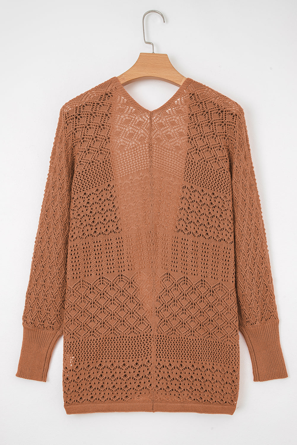 Solid Hollow Knit Open-Front Cardigan