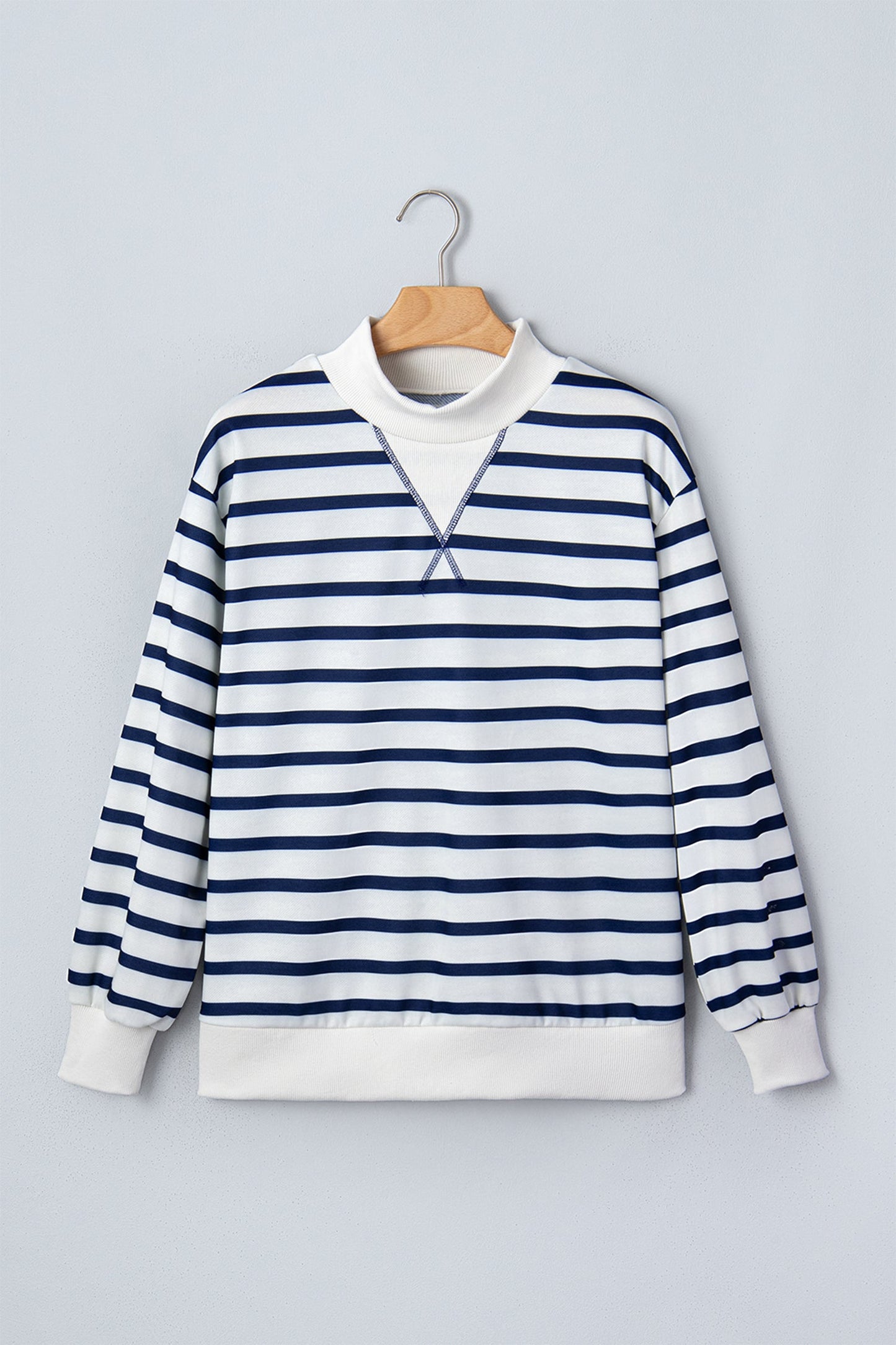 Stripe Ribbed Trim Stand Neck Long Sleeve Sweatshirt