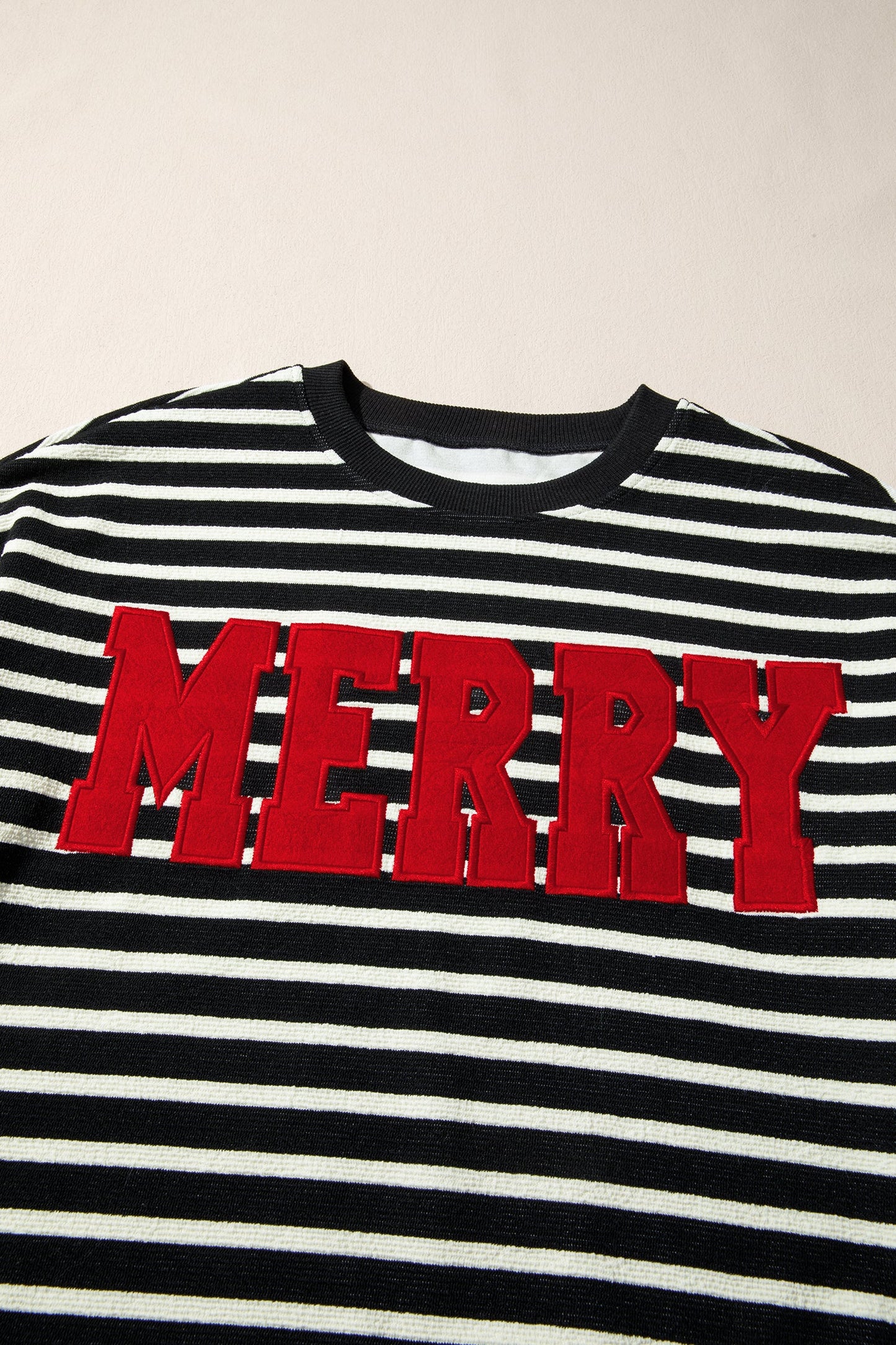 Christmas Stripe Contrast MERRY Drop Shoulder Sweatshirt