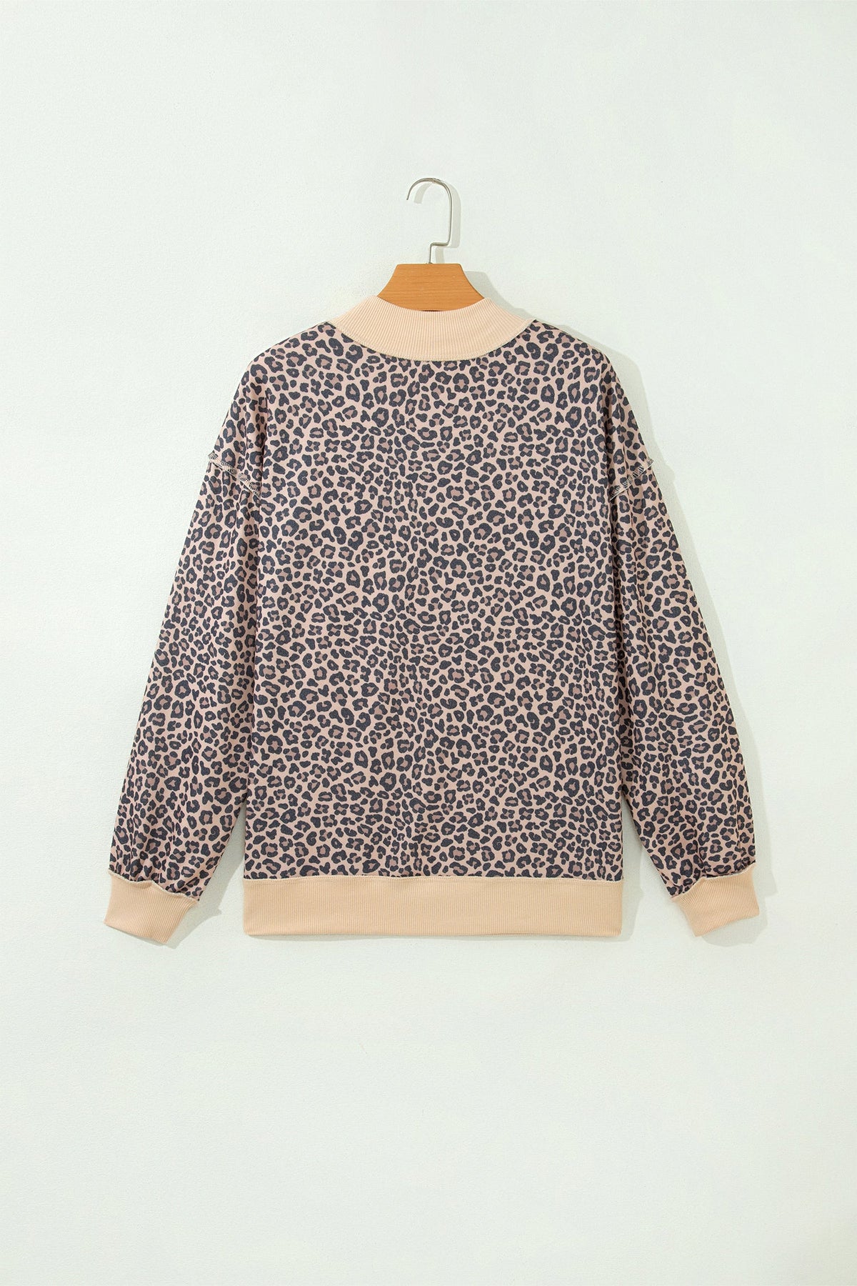Plus Size Leopard Colorblock Ribbed Mock Neck Sweatshirt