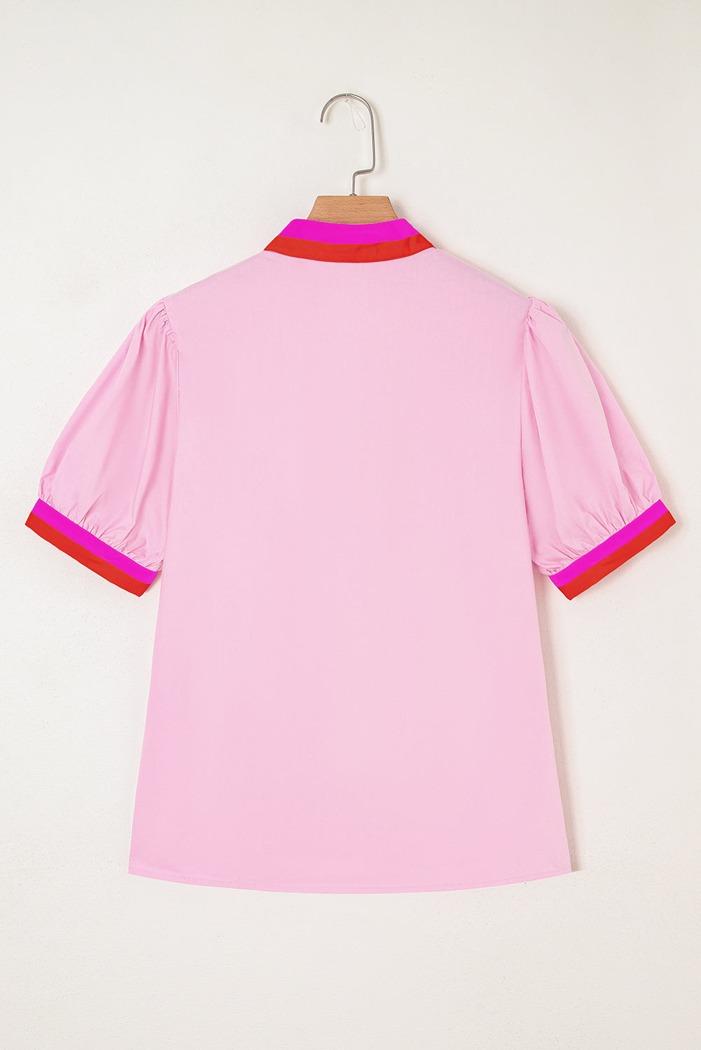 Contrast Stripe V-Neck Collision Short Puff Blouse