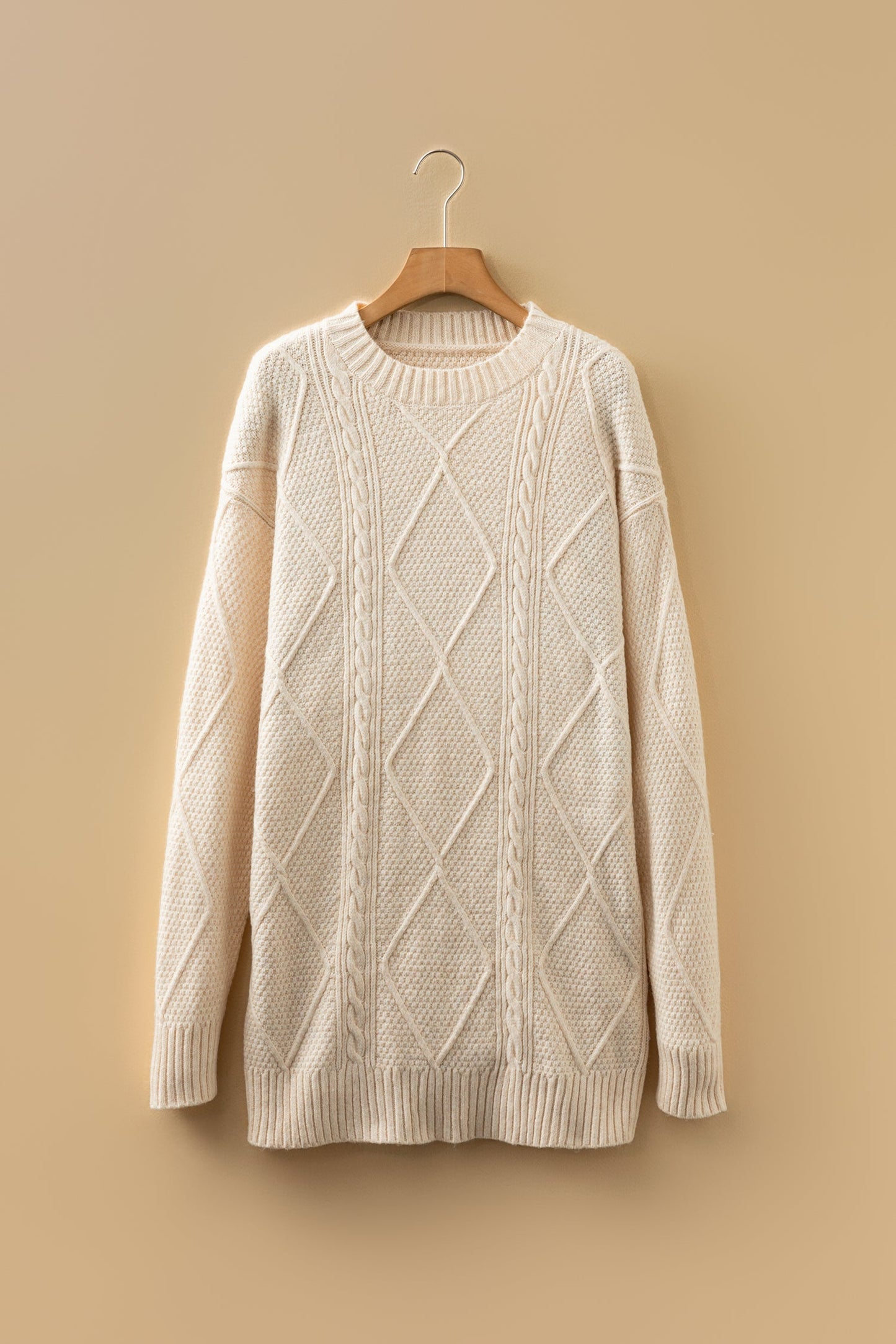 Solid Cable Knit Drop Shoulder Sweater Dress