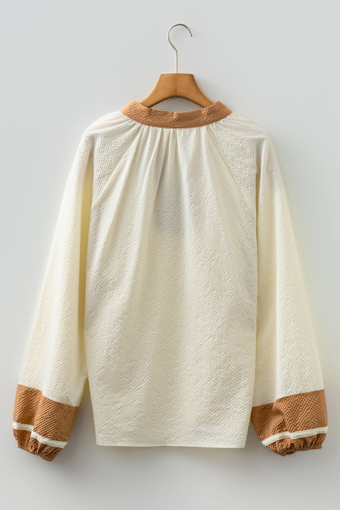 Colorblock Patchwork Detail V-Neck Textured Blouse