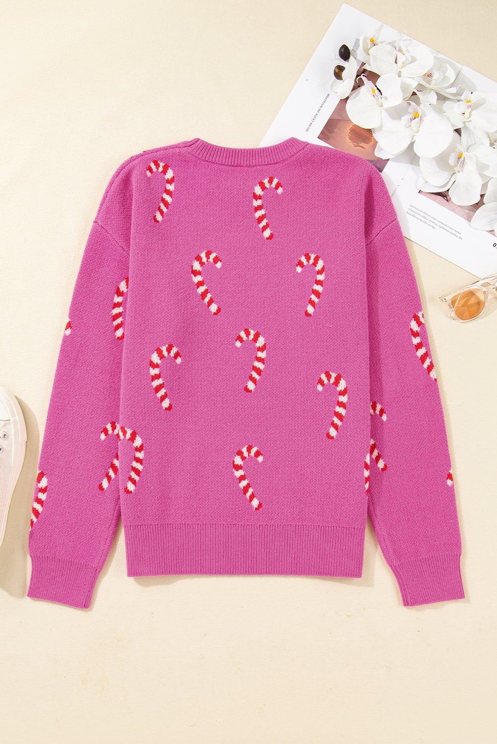 Christmas Candy Cane Drop Shoulder Sweater