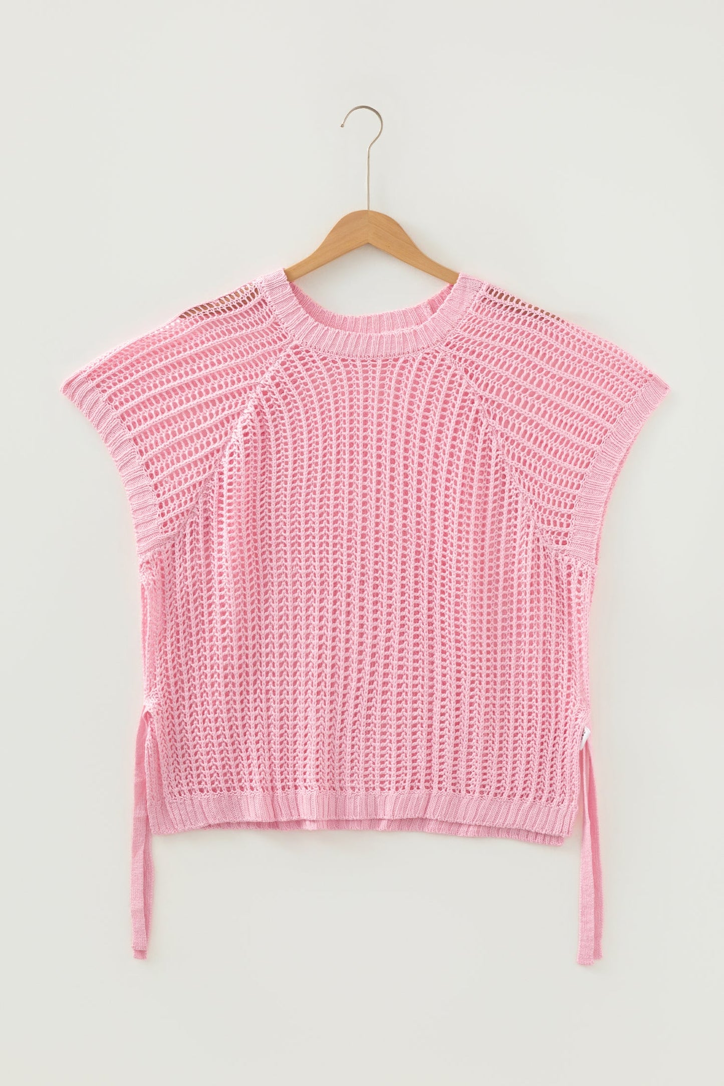 Plus Size Crochet Bow Tie Short Sleeve Sweater