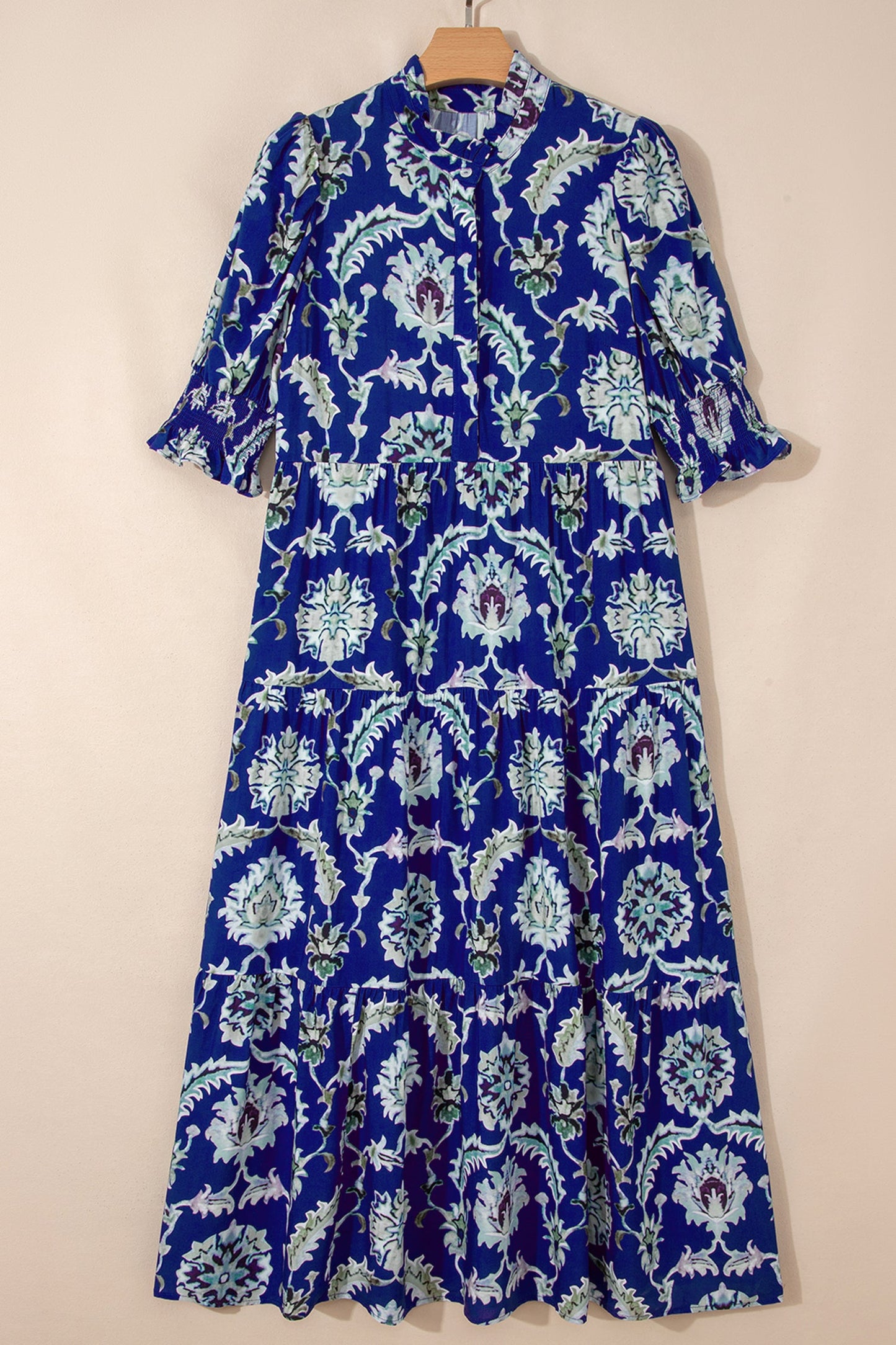 Floral Frilled Collar Puff Sleeve Maxi Dress