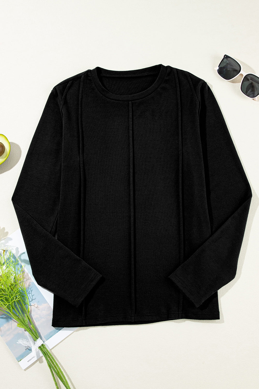 Solid Reverse Seam Crewneck Long Sleeve Top