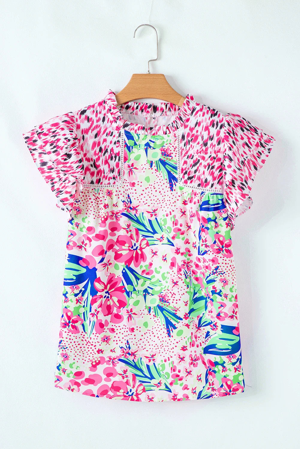 Floral Mix Ruffle Cap Sleeve Blouse
