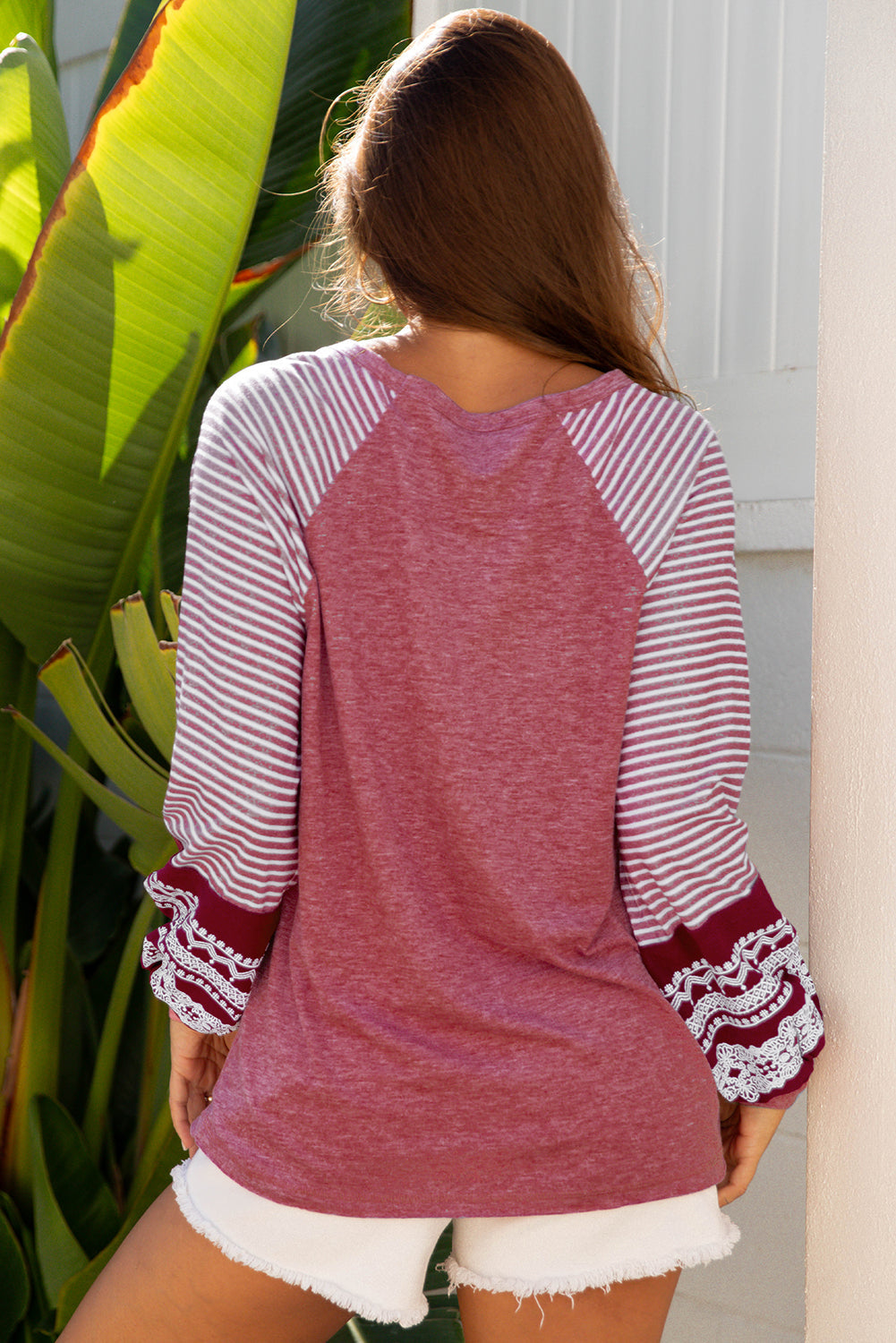 Stripe Patchwork Raglan Long Sleeve Top
