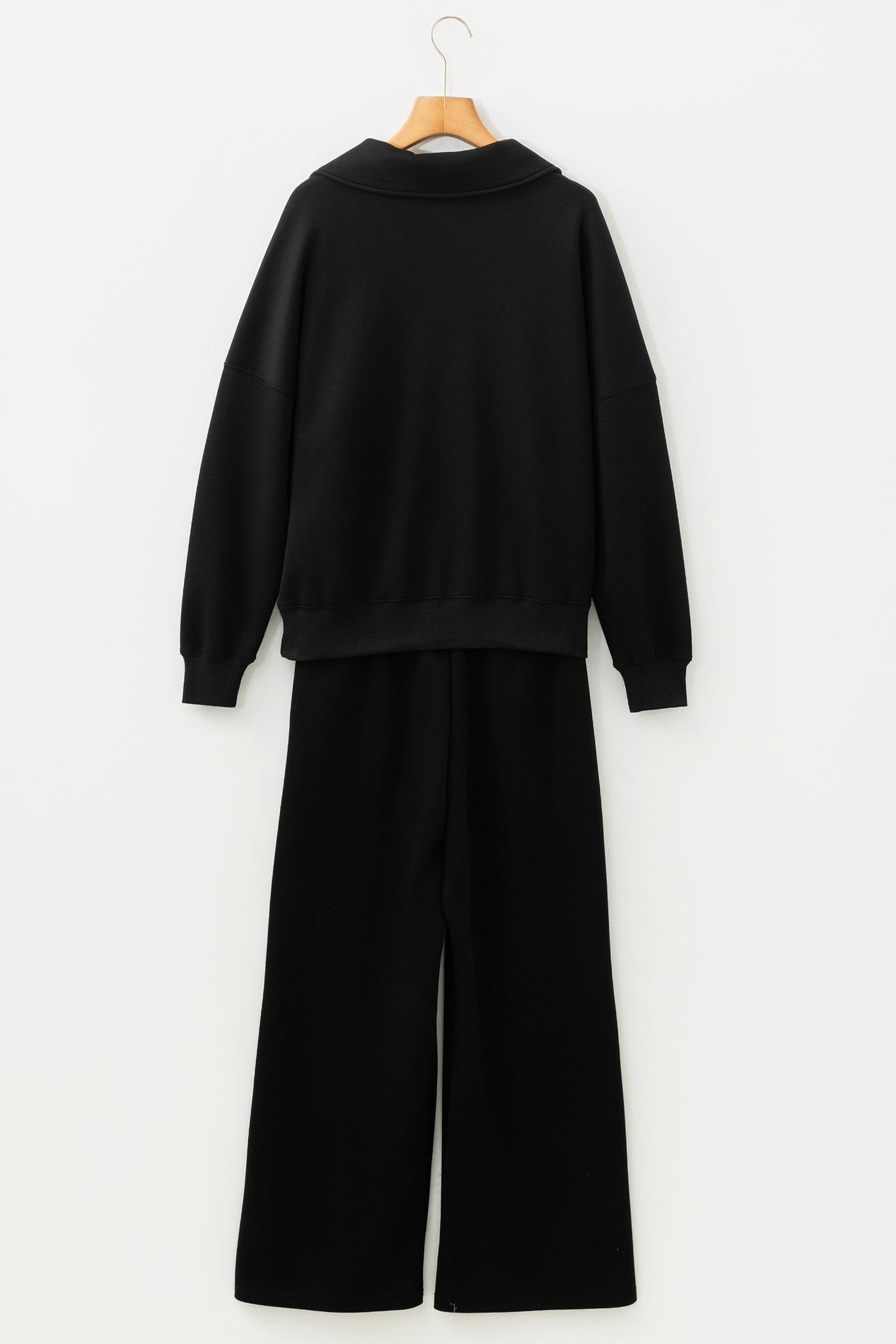 Bristol Black Collared V-Neck Pullover Sweatshirt Sweatpants Set