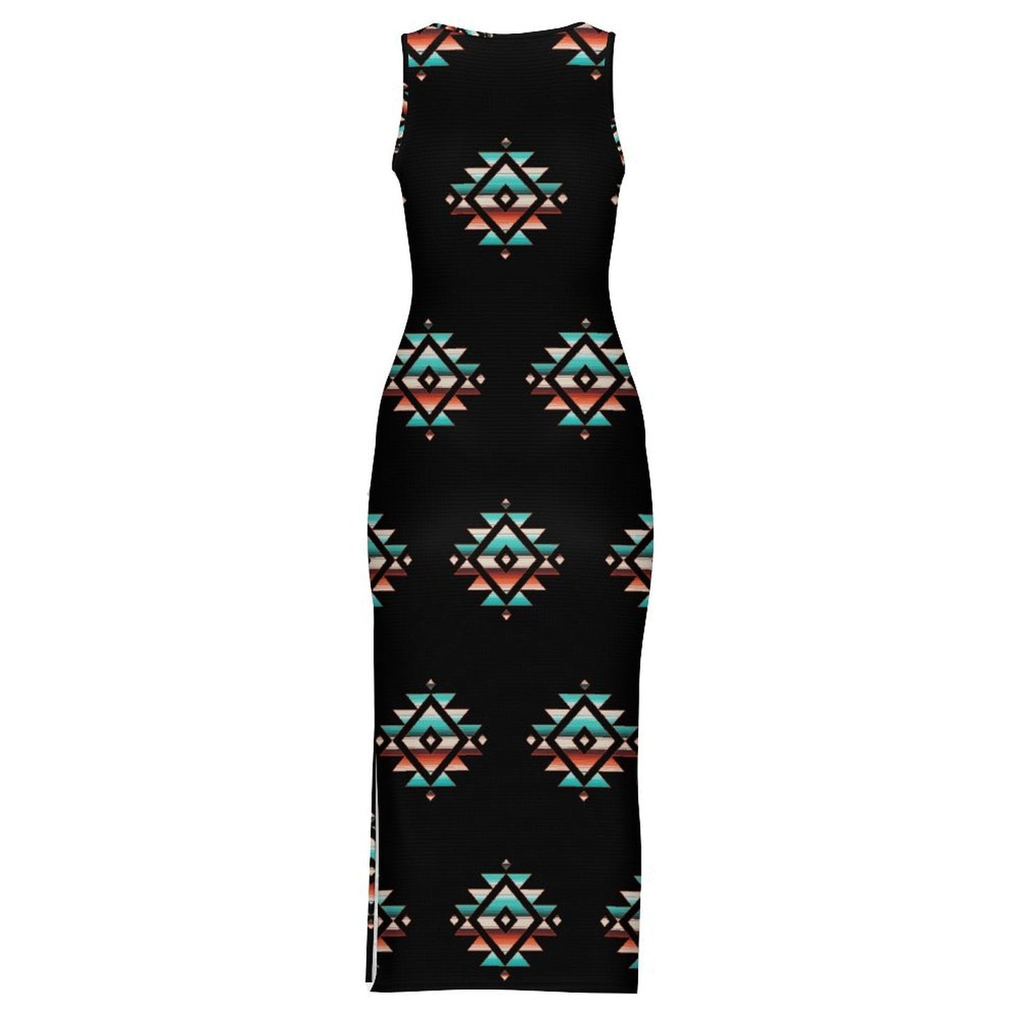 Southwestern Aztec Sleeveless Bodycon Side Slit Western Maxi Dress