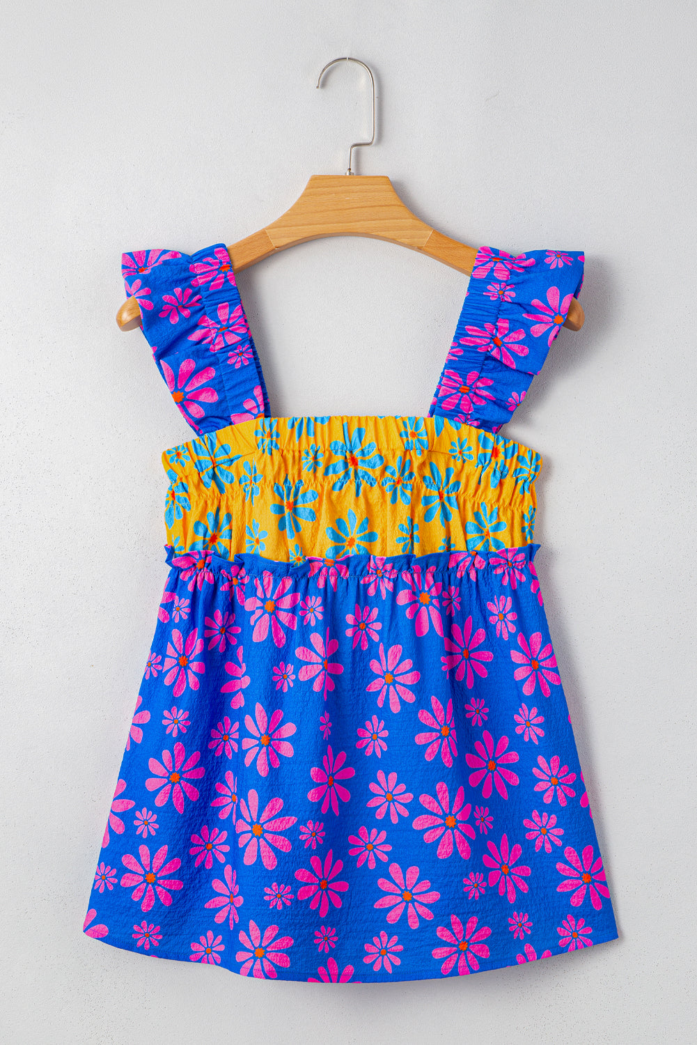 Floral Colorblock Flutter Straps Flowy Tank Top