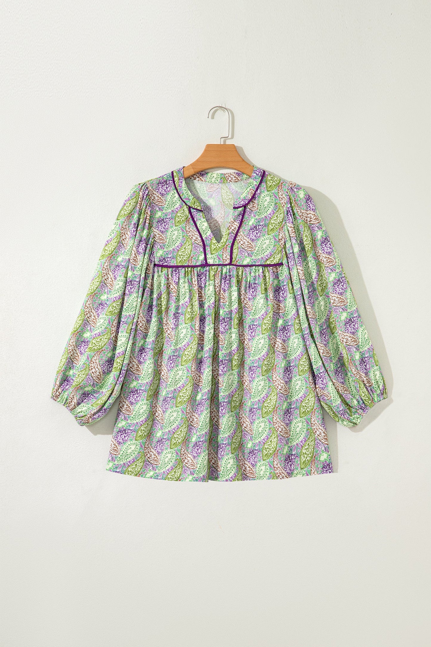 Boho Paisley Short Puff Sleeve V-Neck Blouse
