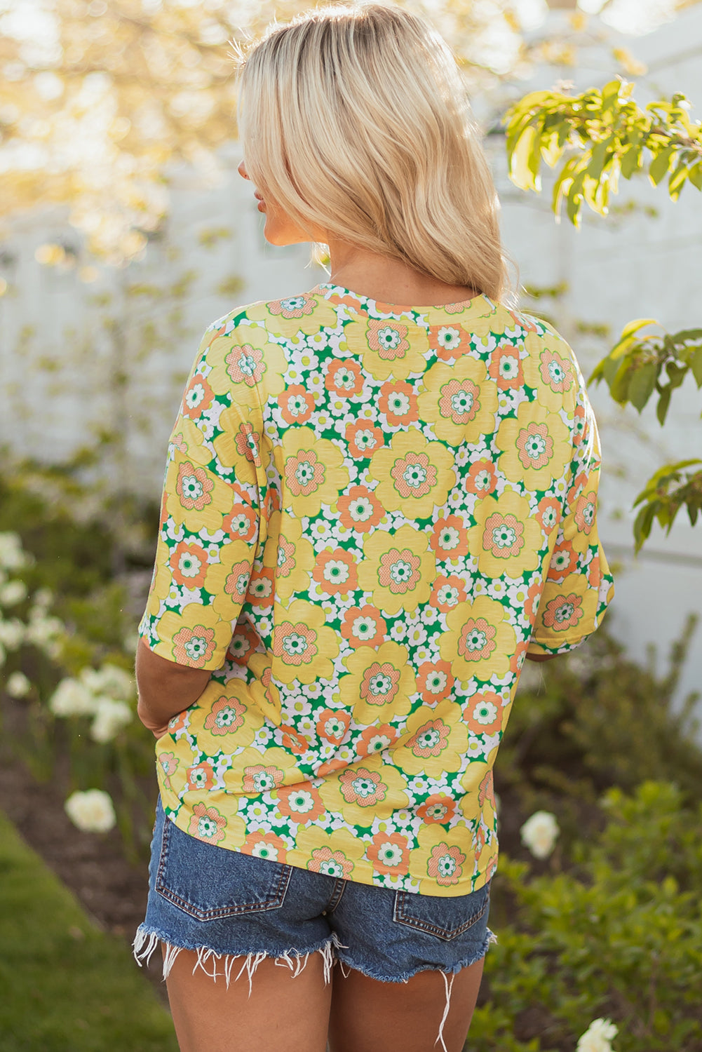 Flower Drop Shoulder Loose Summer T-Shirt