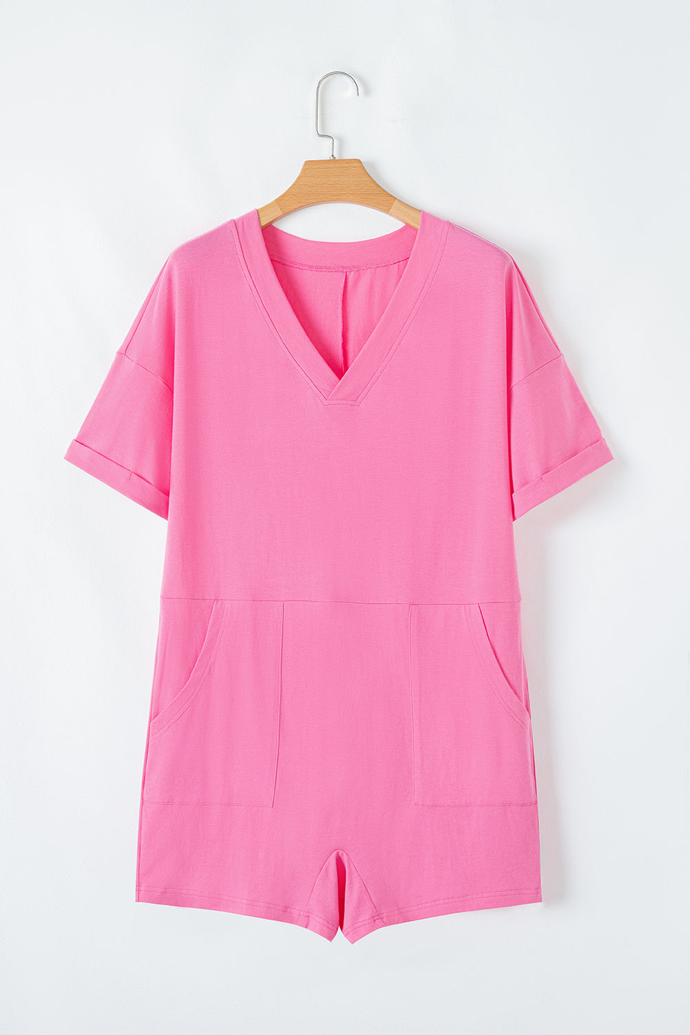 Solid Short Sleeve V-Neck Knit Romper