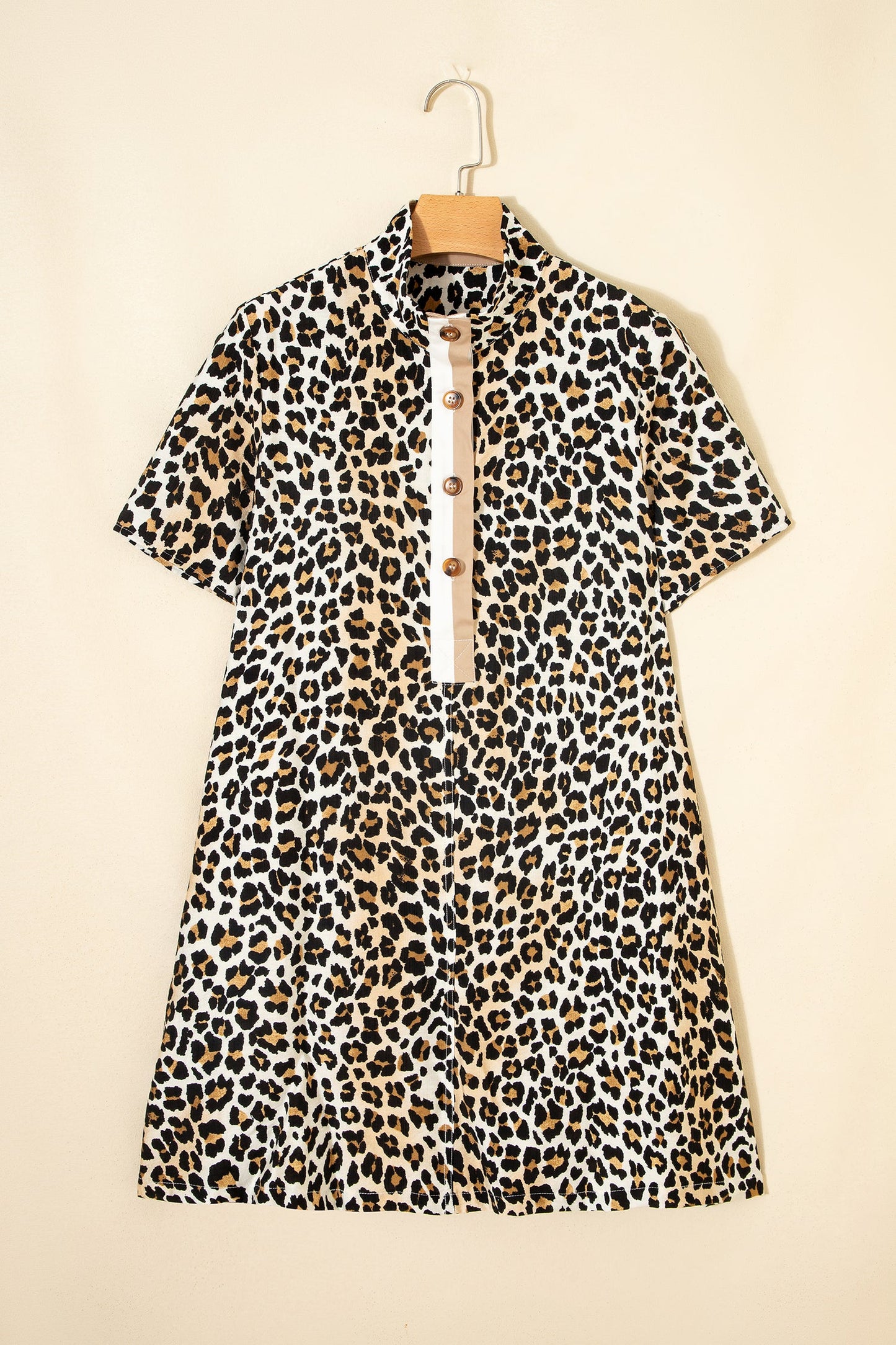 Leopard Half Buttoned Short Sleeve Mini Dress