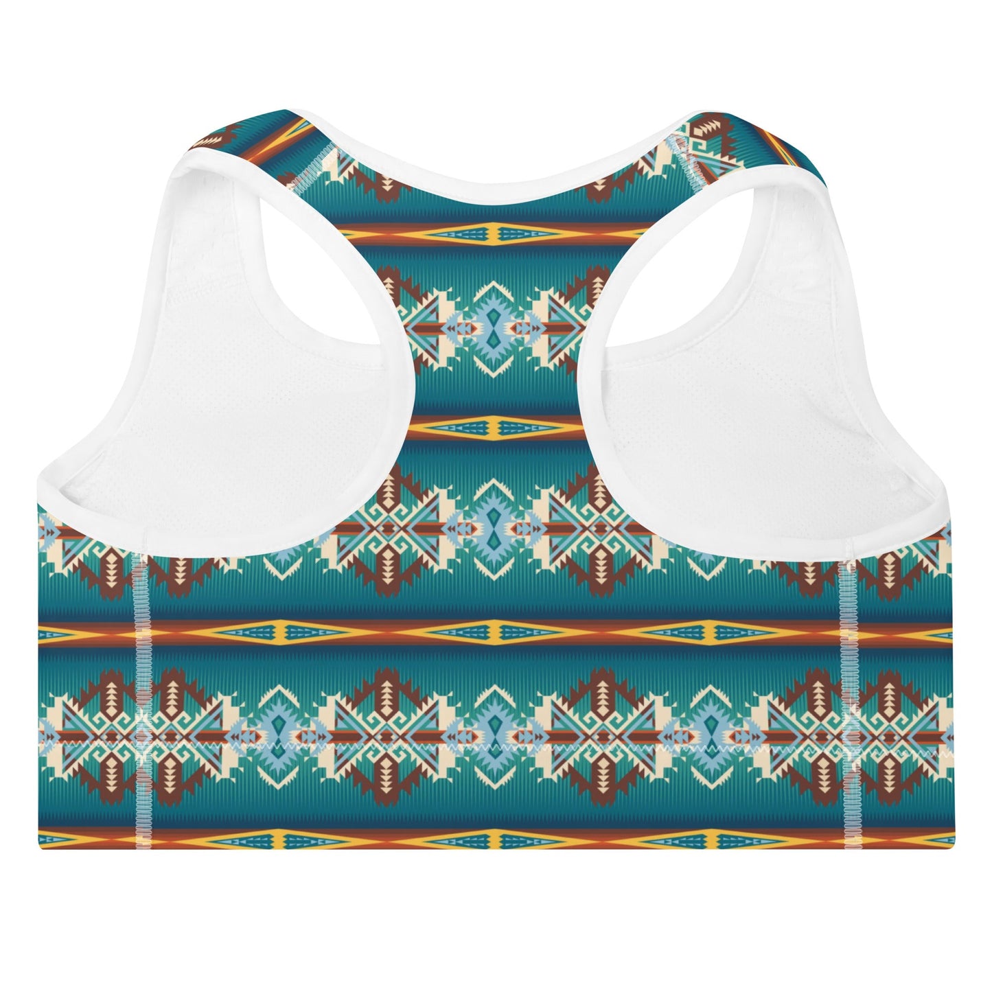 Teal Aztec Blanket Print Padded Sports Bra