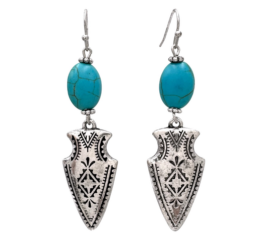 Native Arrowhead Earrings with Turquoise Stone