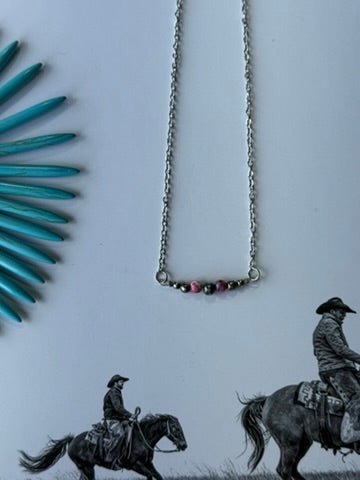 Authentic Pink Dahlia Beaded Chain Necklace