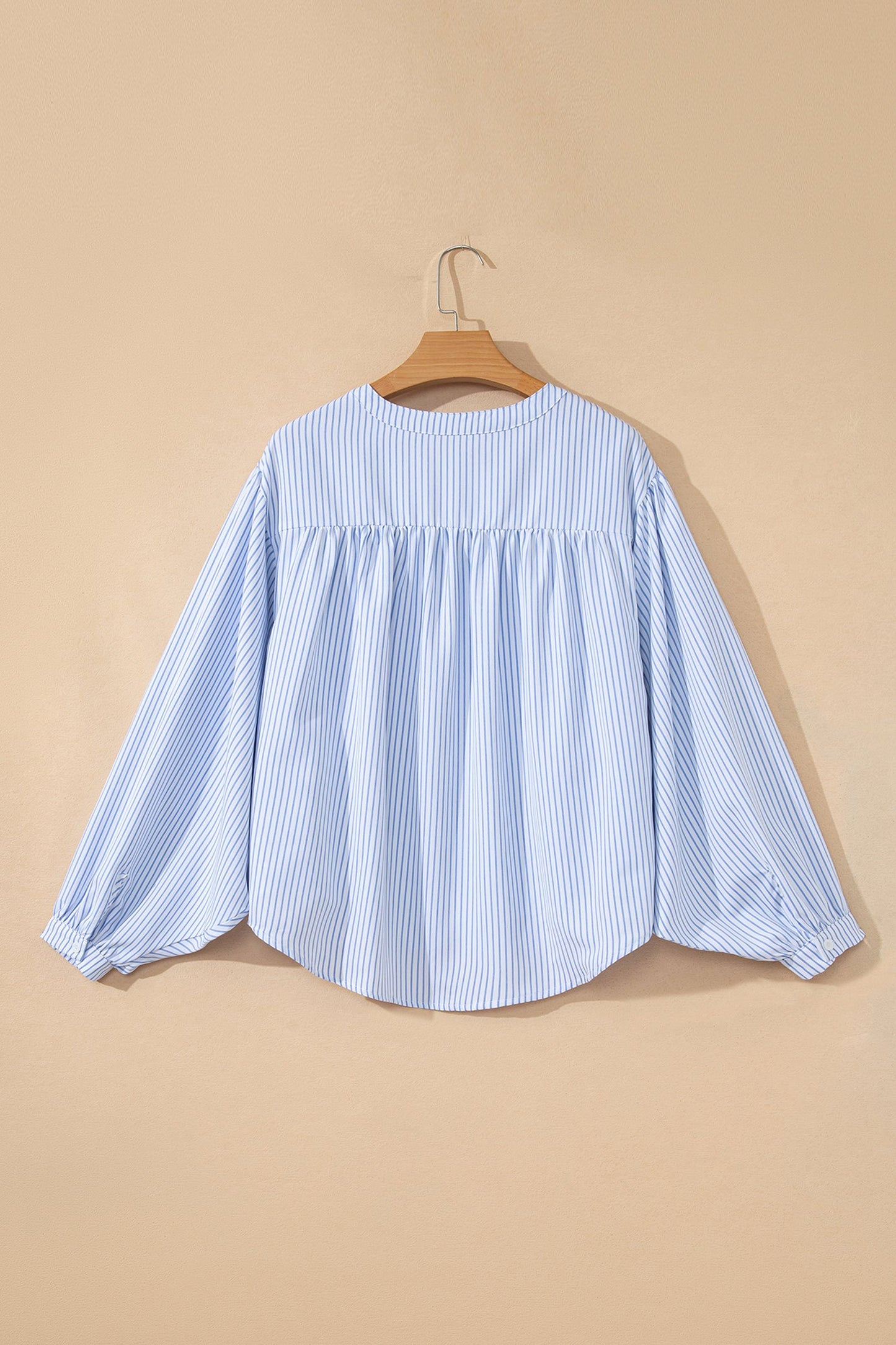 Floral Embroidered Stripe Billowy Sleeve Tunic Shirt