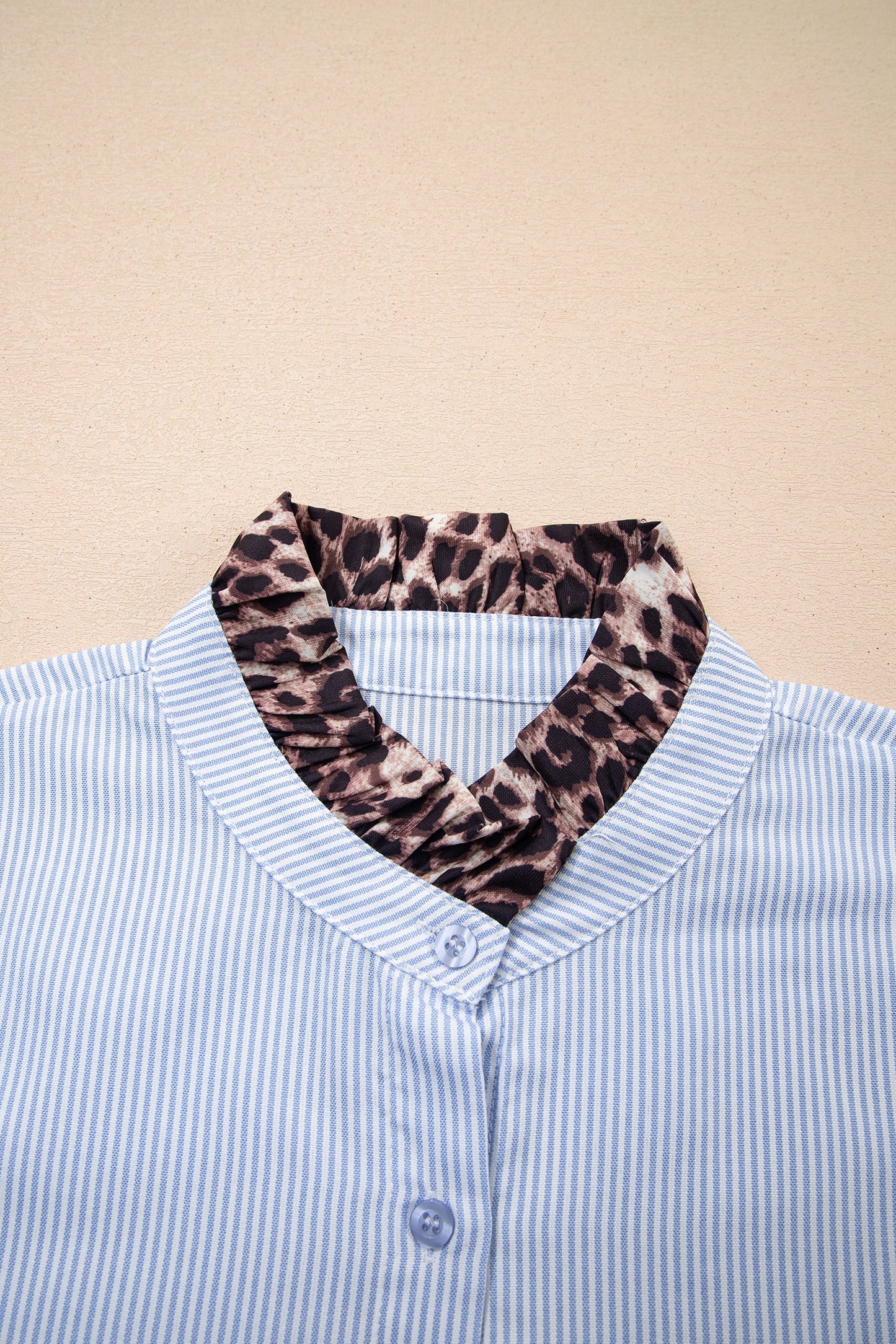 Stripe Patchwork Leopard Ruffle Long Sleeve Shirt