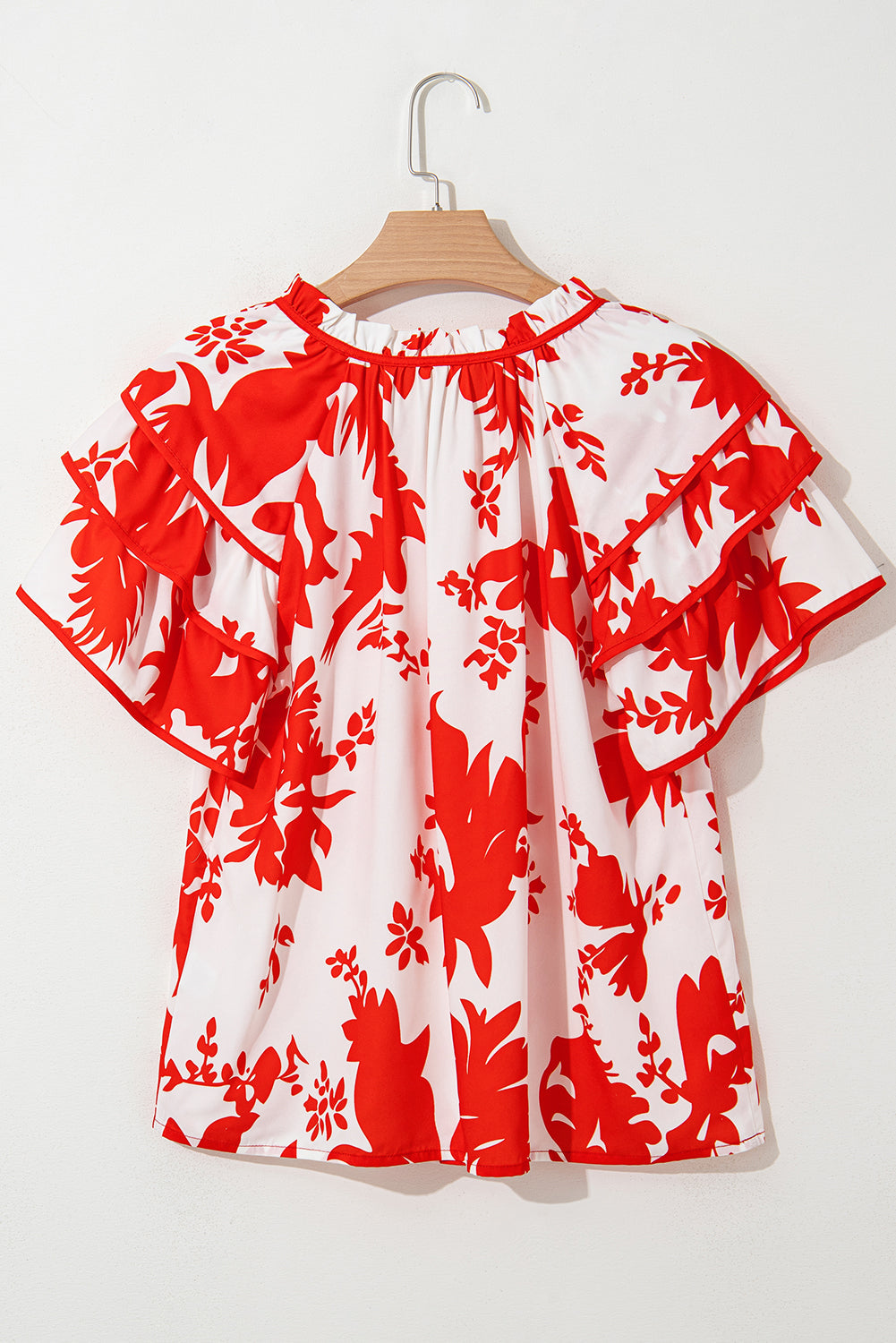 Plant Tiered Ruffle Sleeve V-Neck Blouse