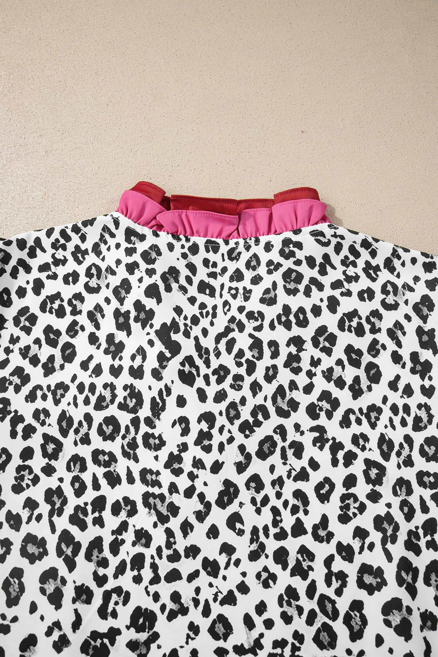 Leopard Ruffle Trim V-Neck Short Sleeve Blouse