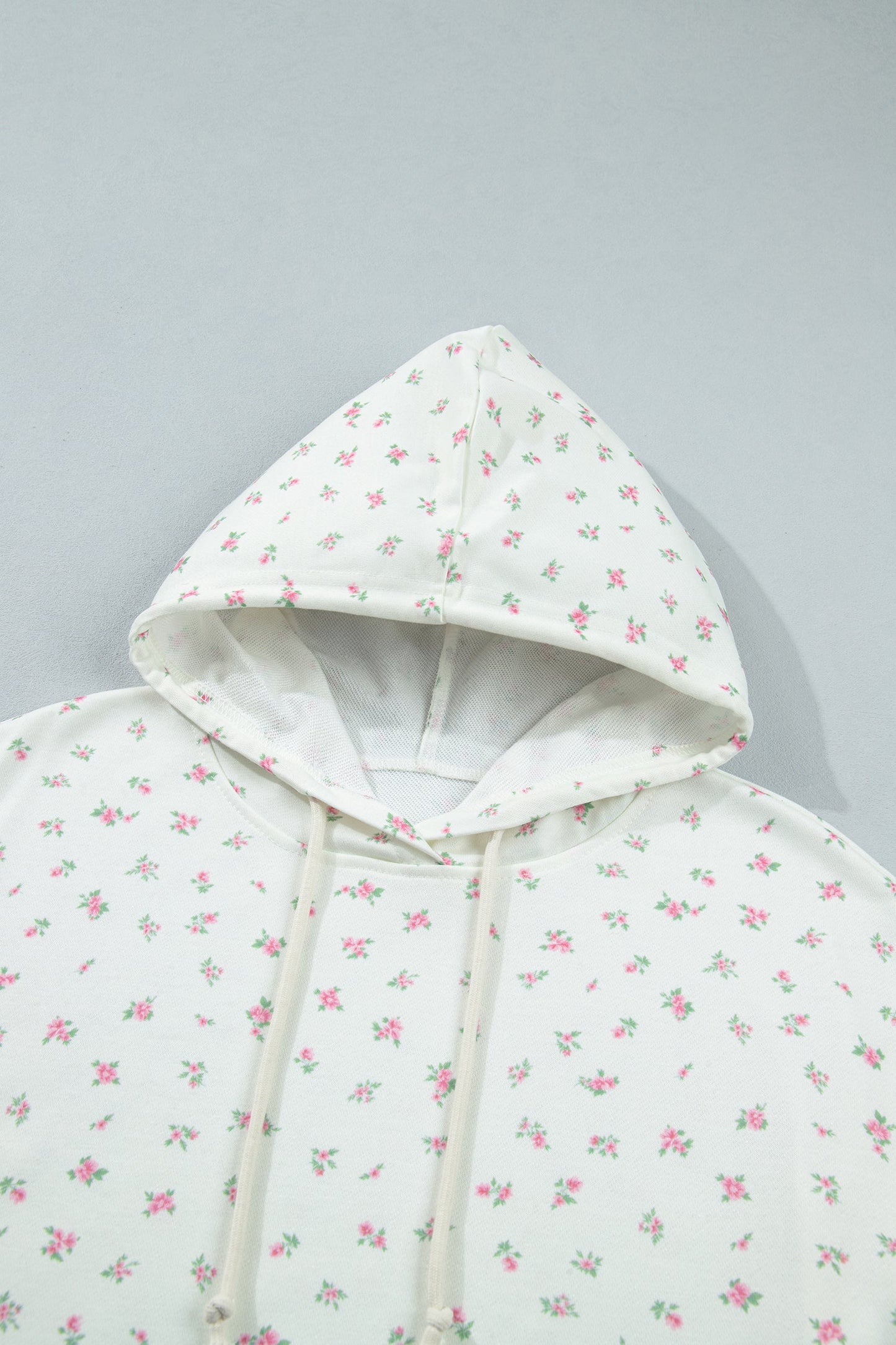 Floral Drop Shoulder Kangaroo Pocket Drawstring Hoodie