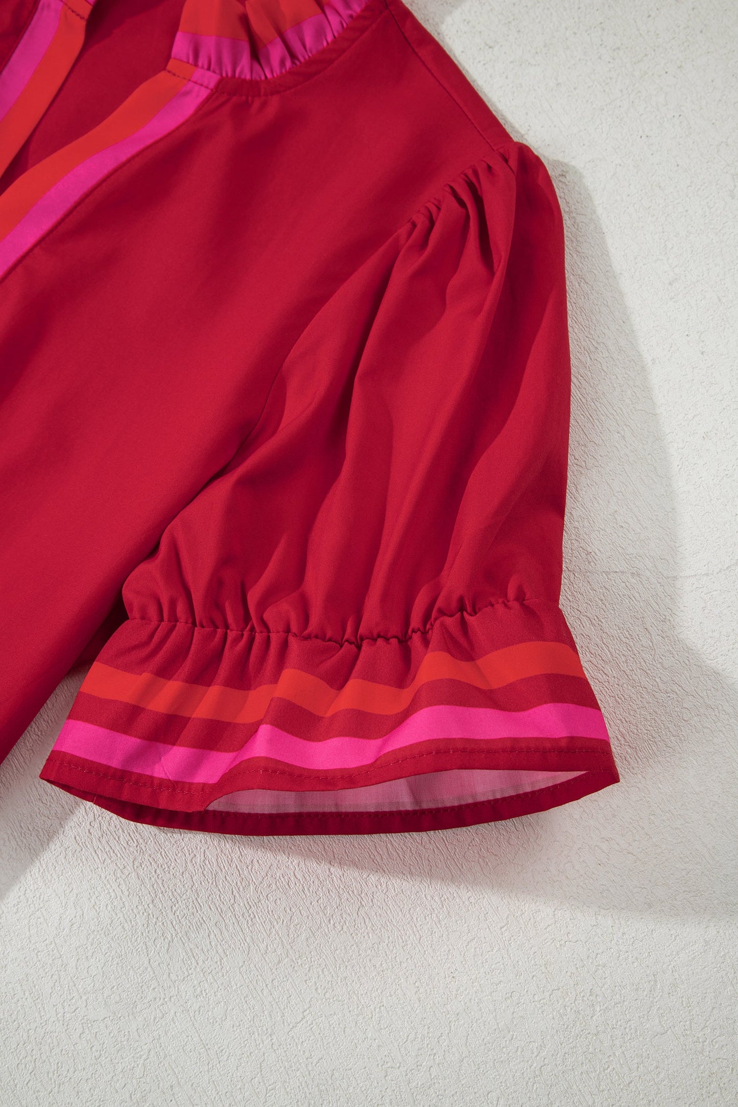 Stripe Frilled V-Neck Ruffle Short Sleeve Blouse