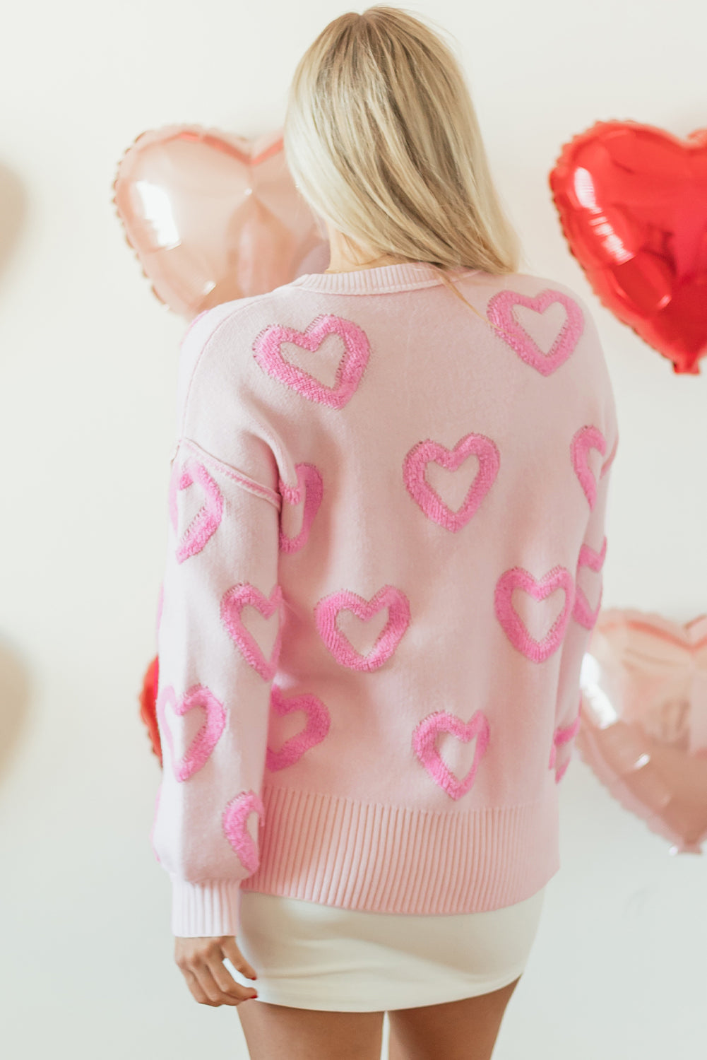 Valentine Heart Bubble Sleeve Baggy Sweater