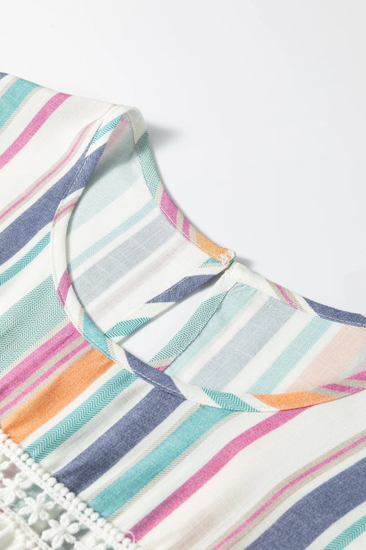 Lace Hollow-Out Flutter Sleeve Stripe Blouse