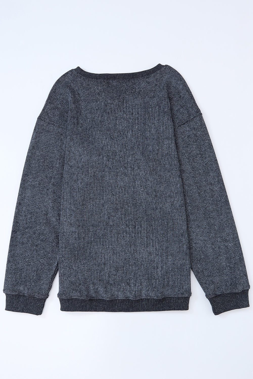 Solid Ribbed Knit Round Neck Pullover Sweatshirt