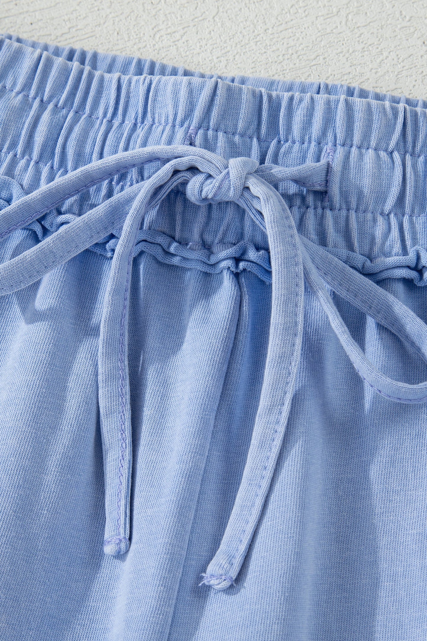 Mineral Wash Drawstring Elastic Waist Raw Edge Shorts