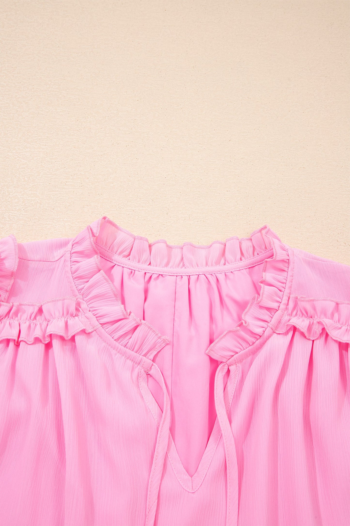Plus Size Solid Ruffle Tassel Tie V-Neck Blouse