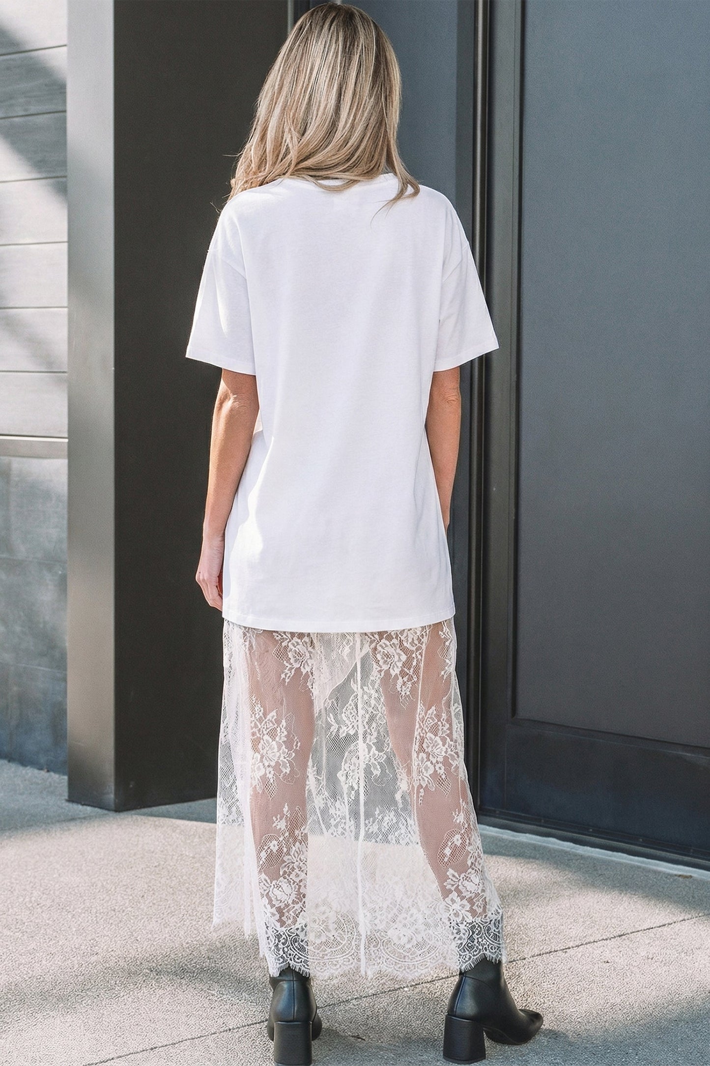 Solid Lace Patchwork Short Sleeve Maxi Dress