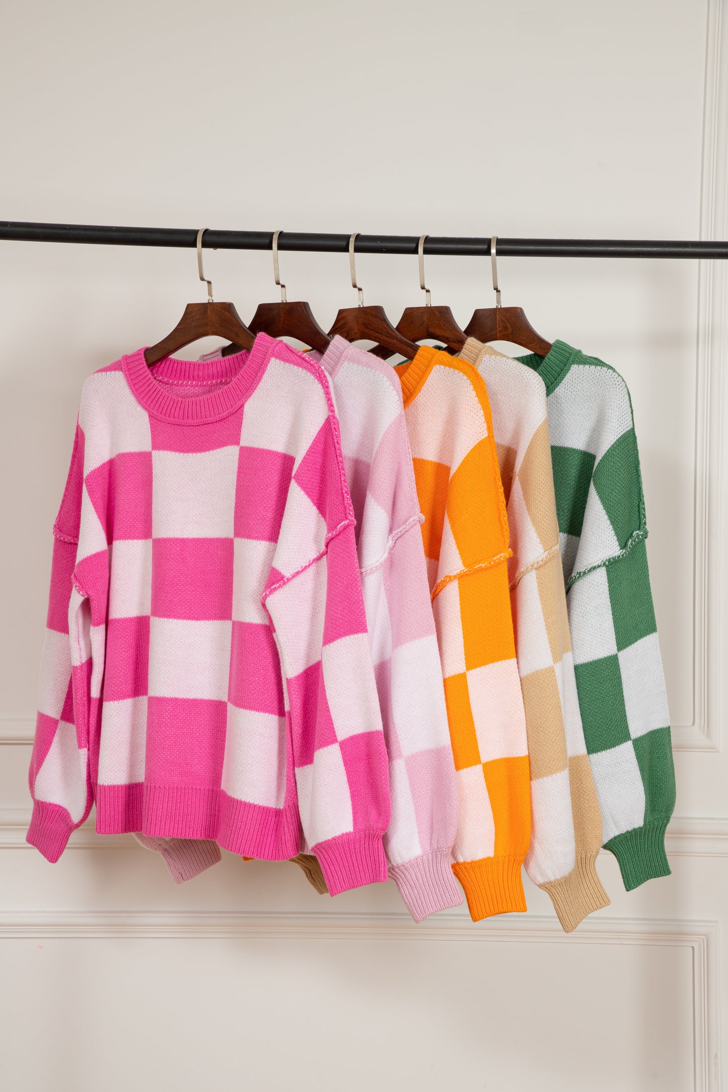 Checker Bishop Sleeve Sweater