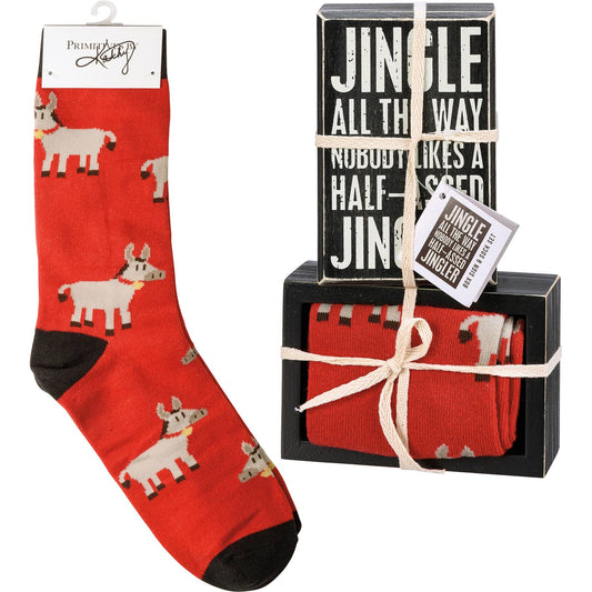 Jingle All The Way Box Sign And Sock Set