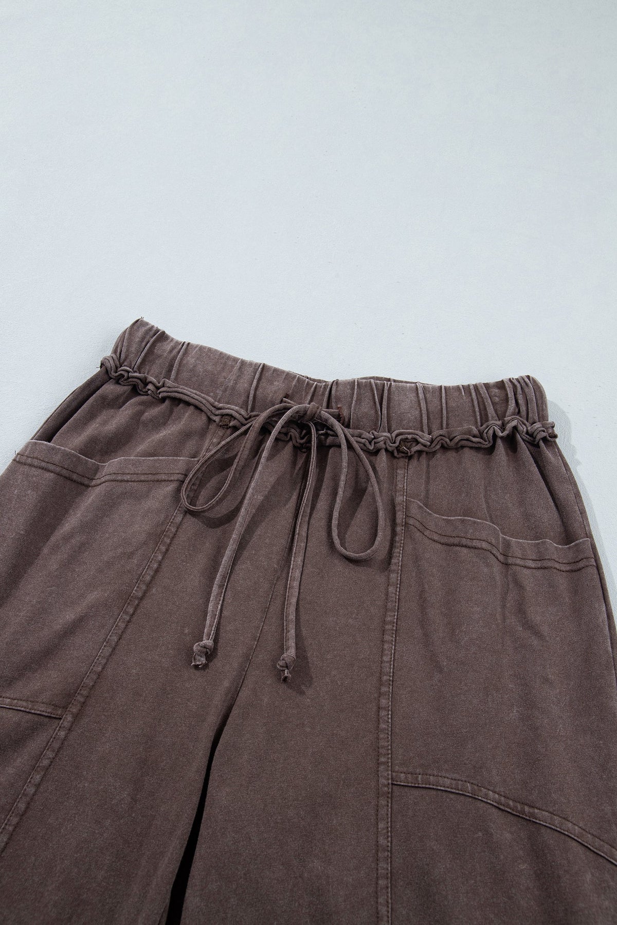 Mineral Wash Seam Detail Flared Drawstring Pants