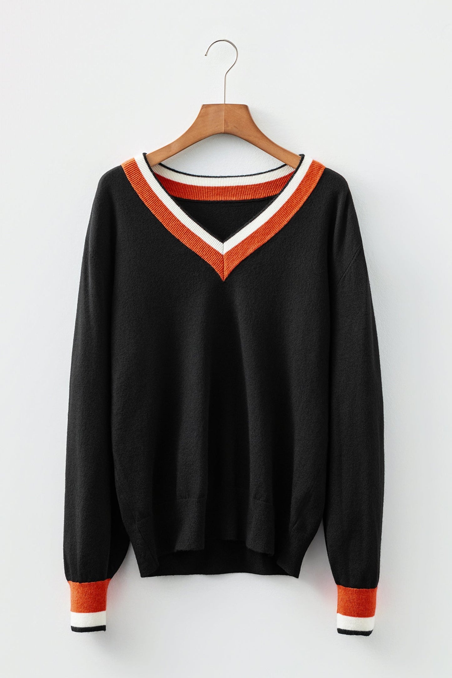 Varsity Stripe Contrast Trim V-Neck Sweater