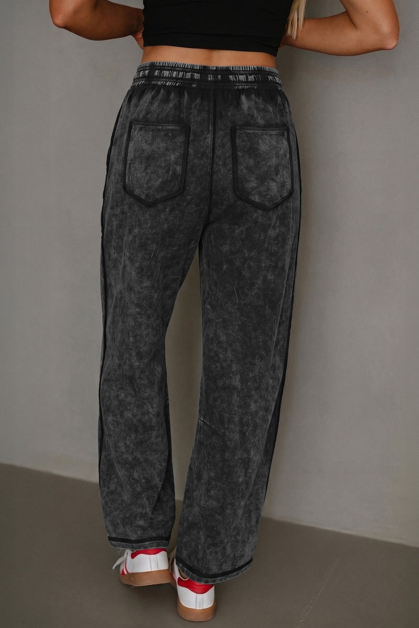 Mineral Wash Raw Seam Drawstring Waist Barrel Pants