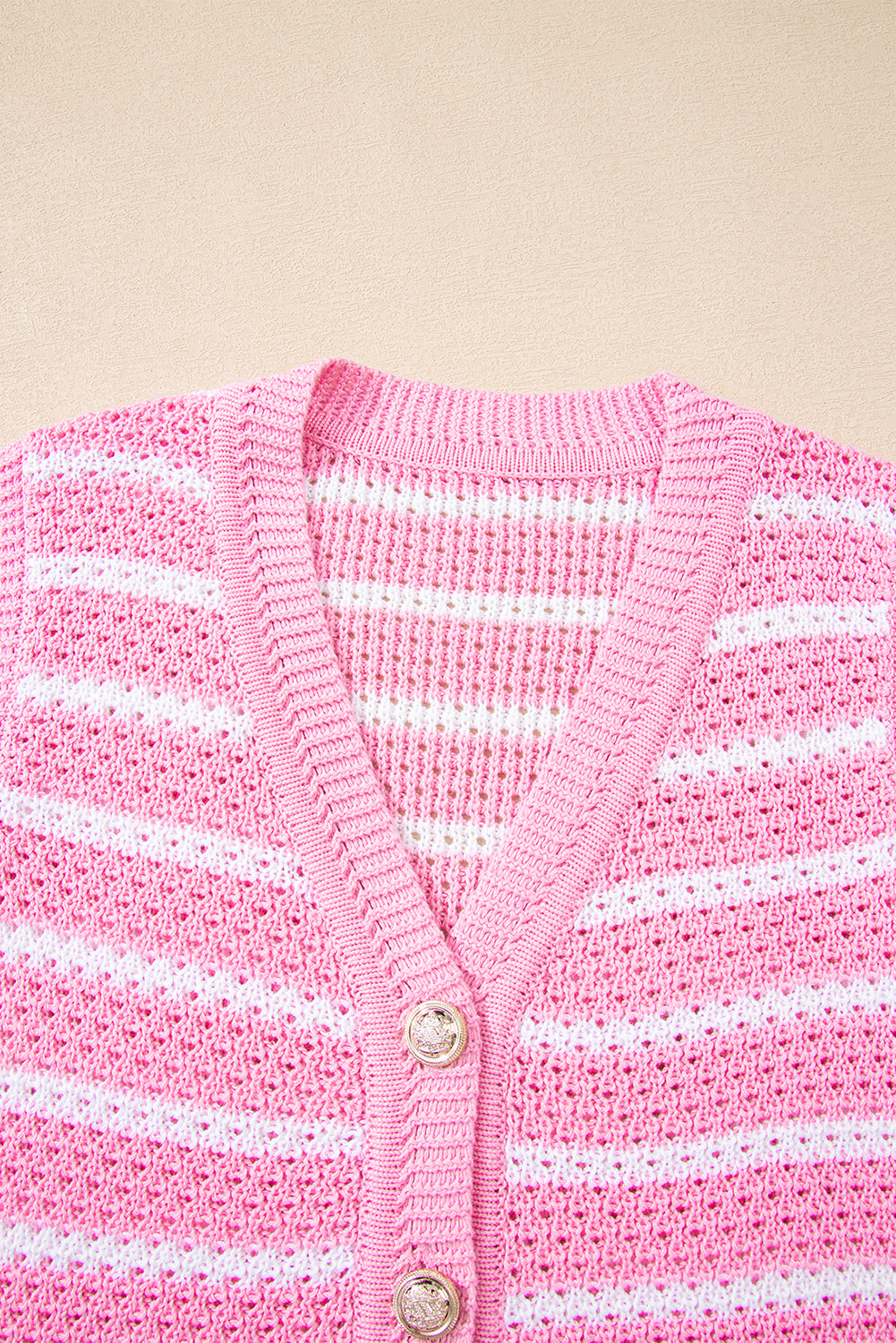Stripe V-Neck Gold Button Sweater Top
