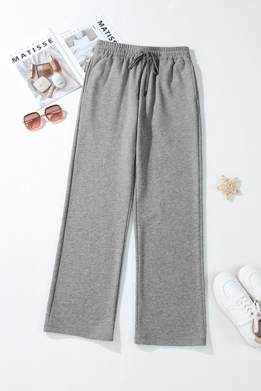 Solid Fleece-Lined Drawstring Waist Pants