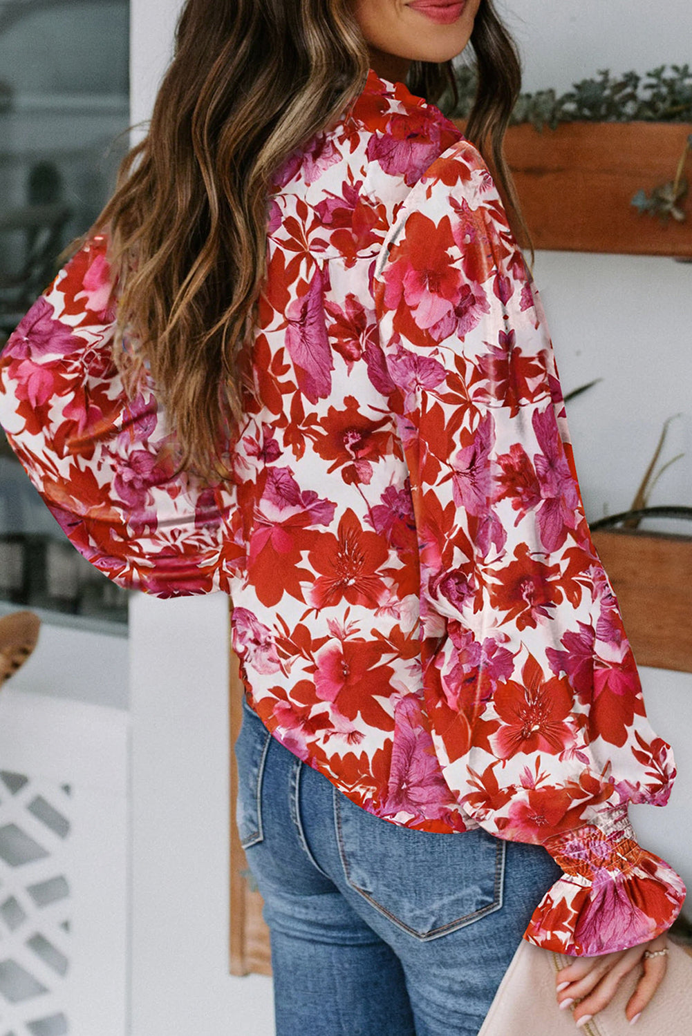 Floral Smocked Puff Sleeve Boho Peplum Blouse