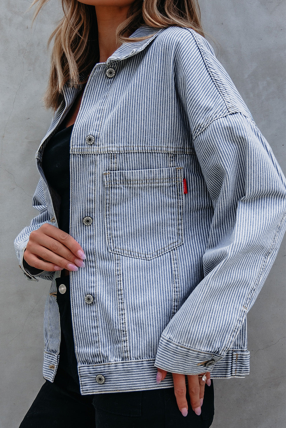Stripe Wash Oversize Pocket Denim Jacket