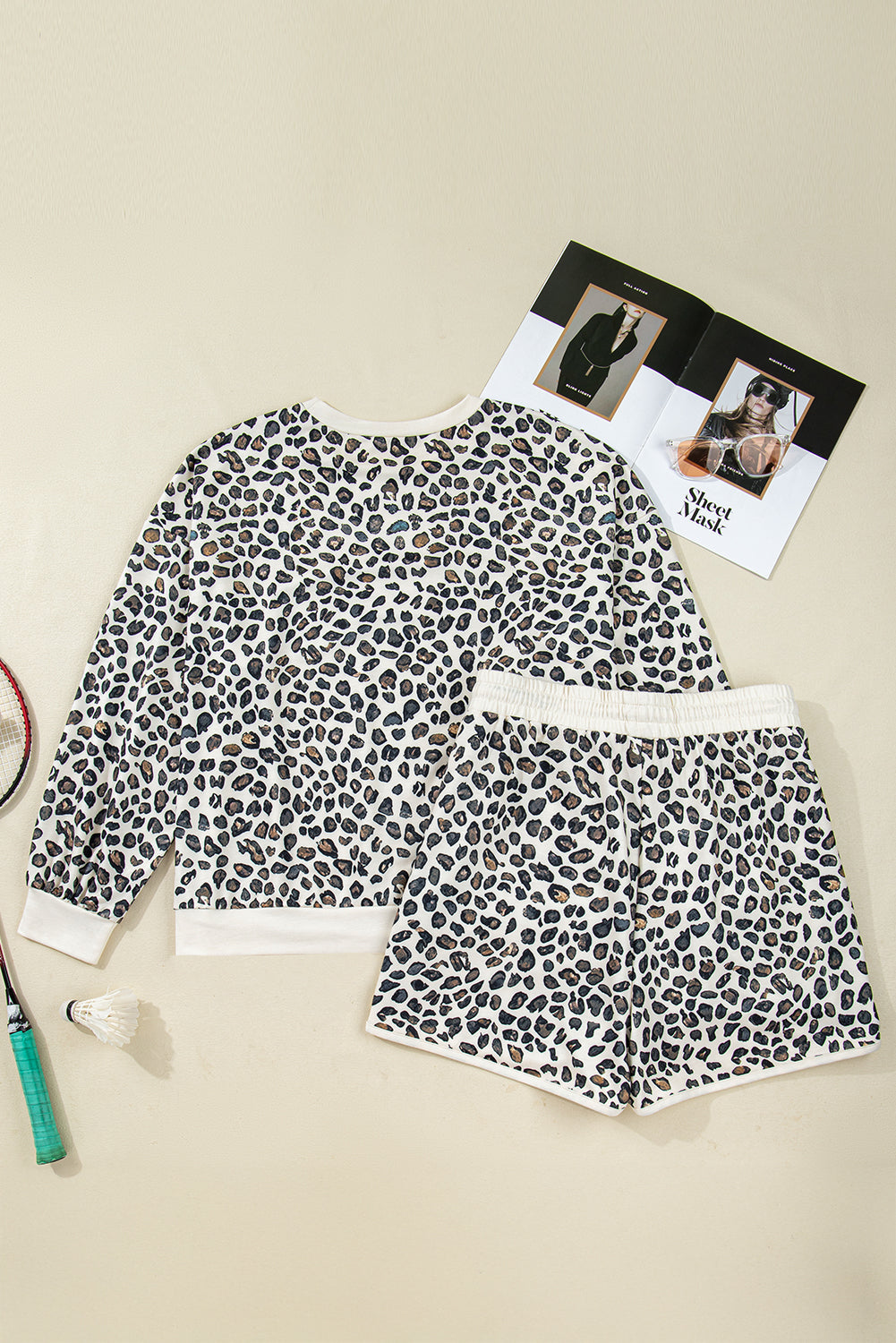 Plus Size Leopard Pullover and Shorts Set