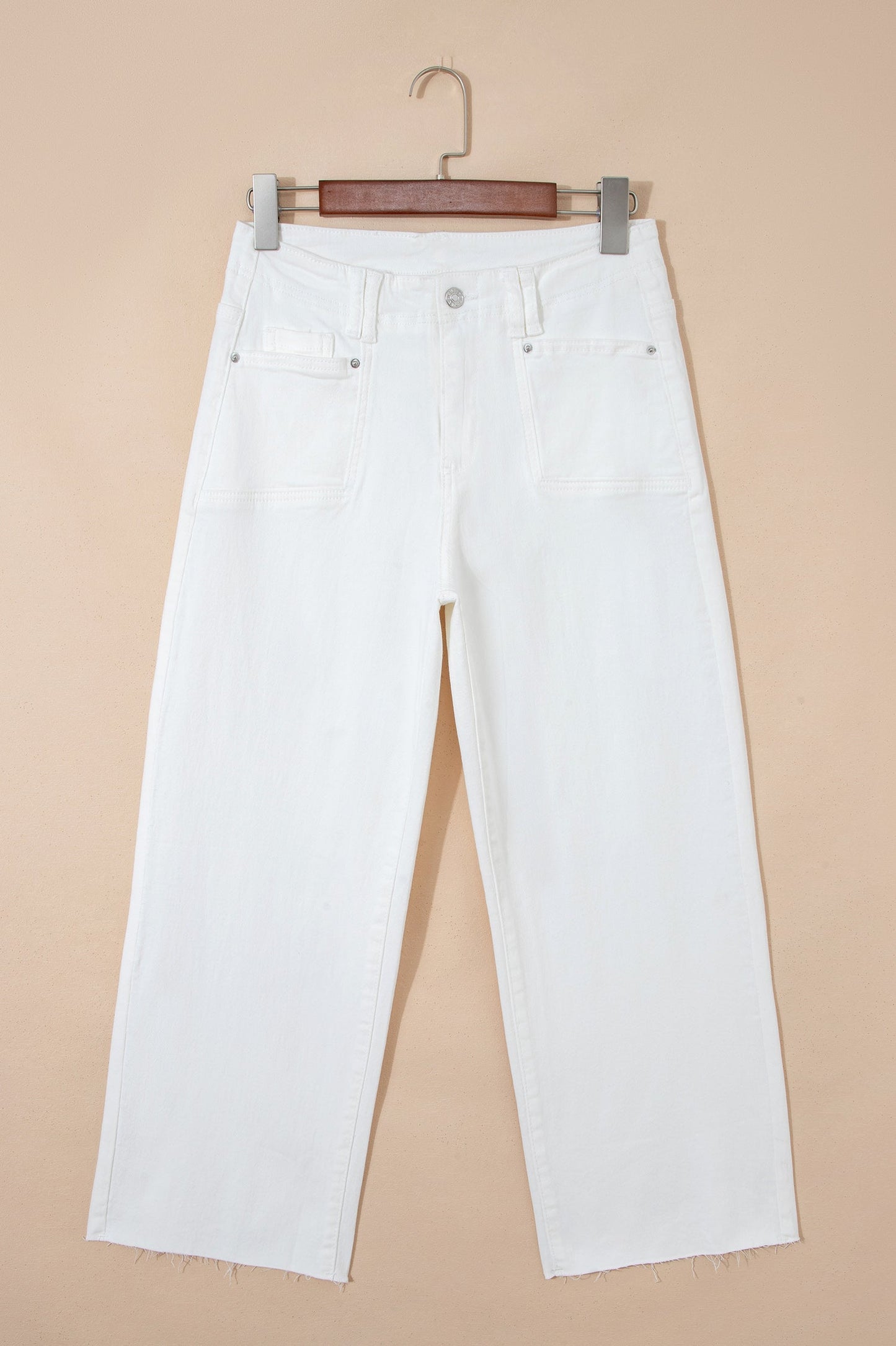 Solid Raw Hem Cropped Straight Leg Jeans