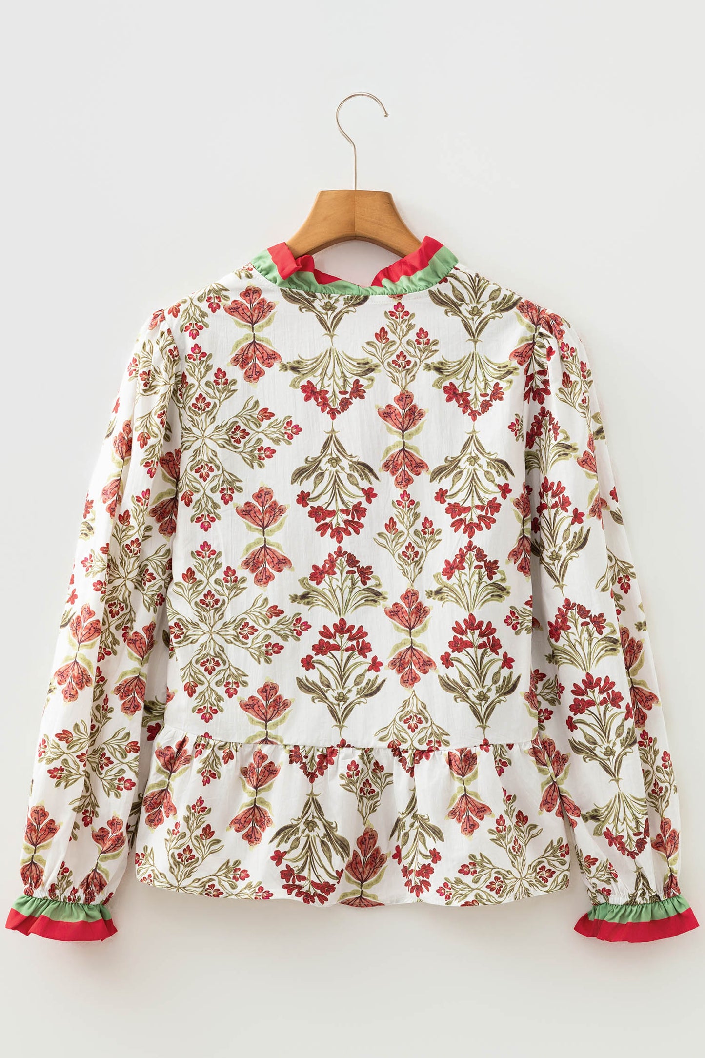 Floral Frilled Colorblock V-Neck Peplum Top