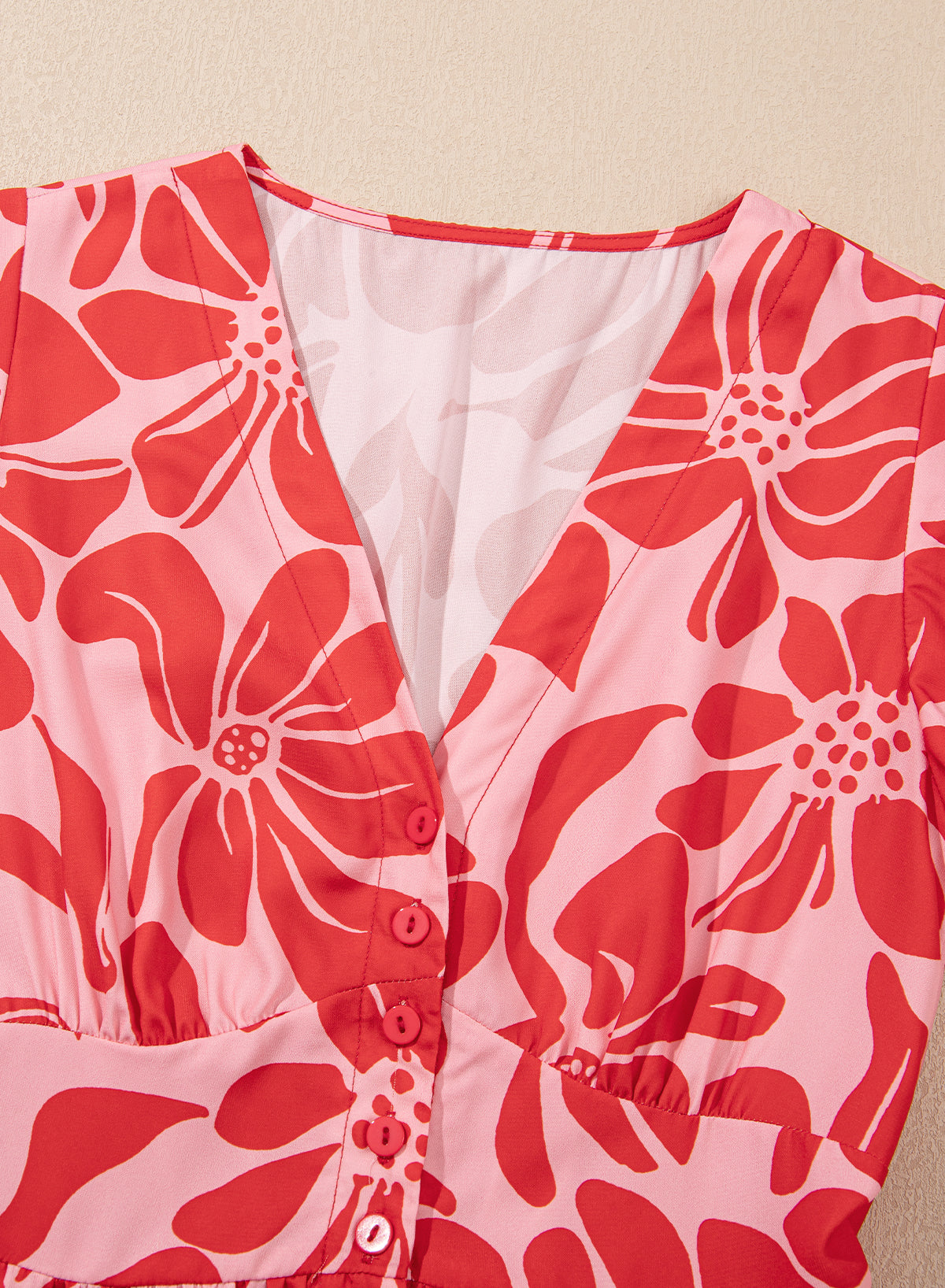 Floral Boho Short Sleeve V-Neck Buttoned Long Dress