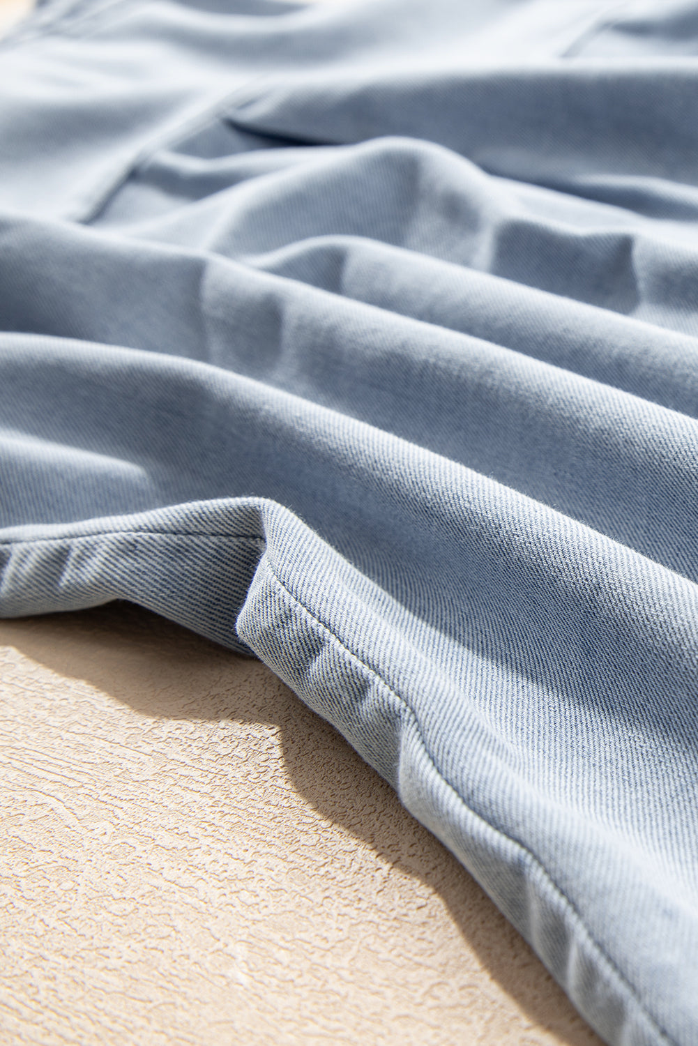 Chambray Ruffle Short Puff Sleeve Summer Shirt