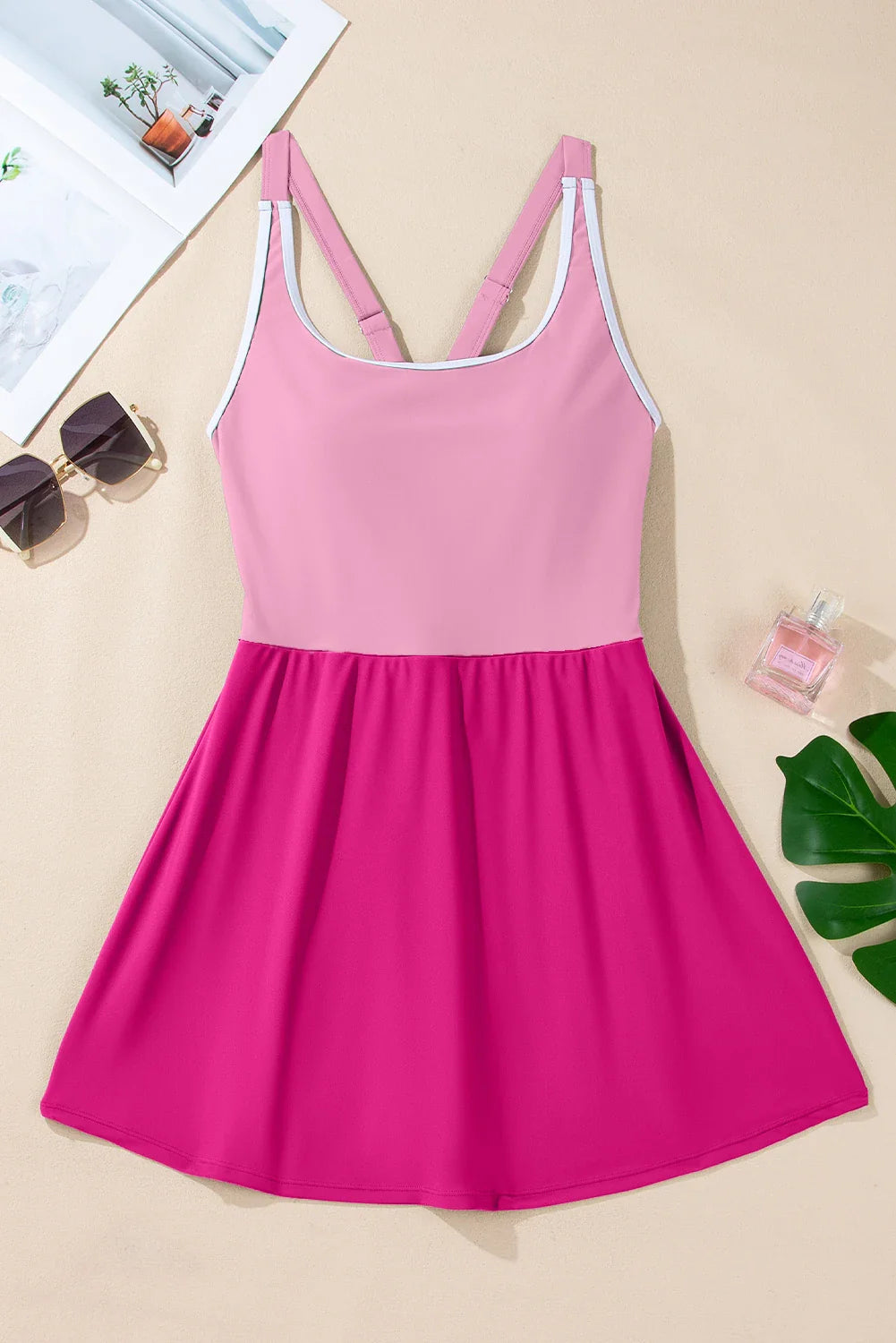 Contrast Trim Ruffle High Waist Swim Dress
